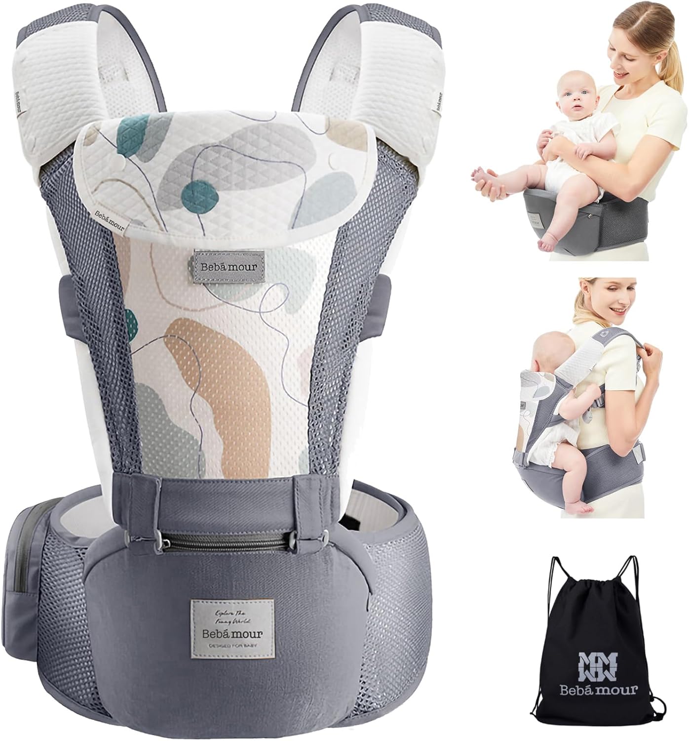 Bebamour Baby Carrier Newborn to Toddler Baby Carrier Hipseat 0-36Months with He...
