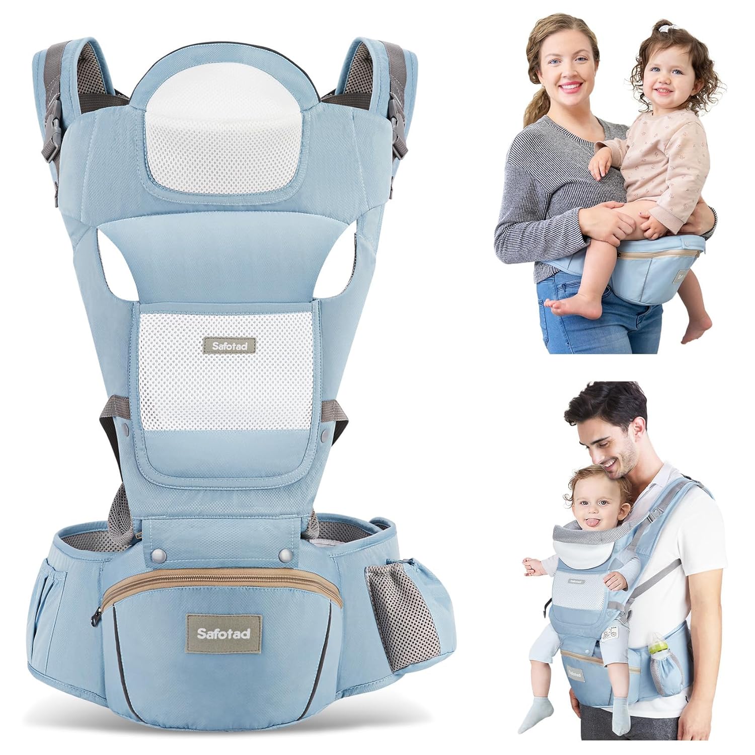 Baby Carrier with Hip Seat,Ergonomic M Position 6in1 Baby Carrier Newborn to Tod...