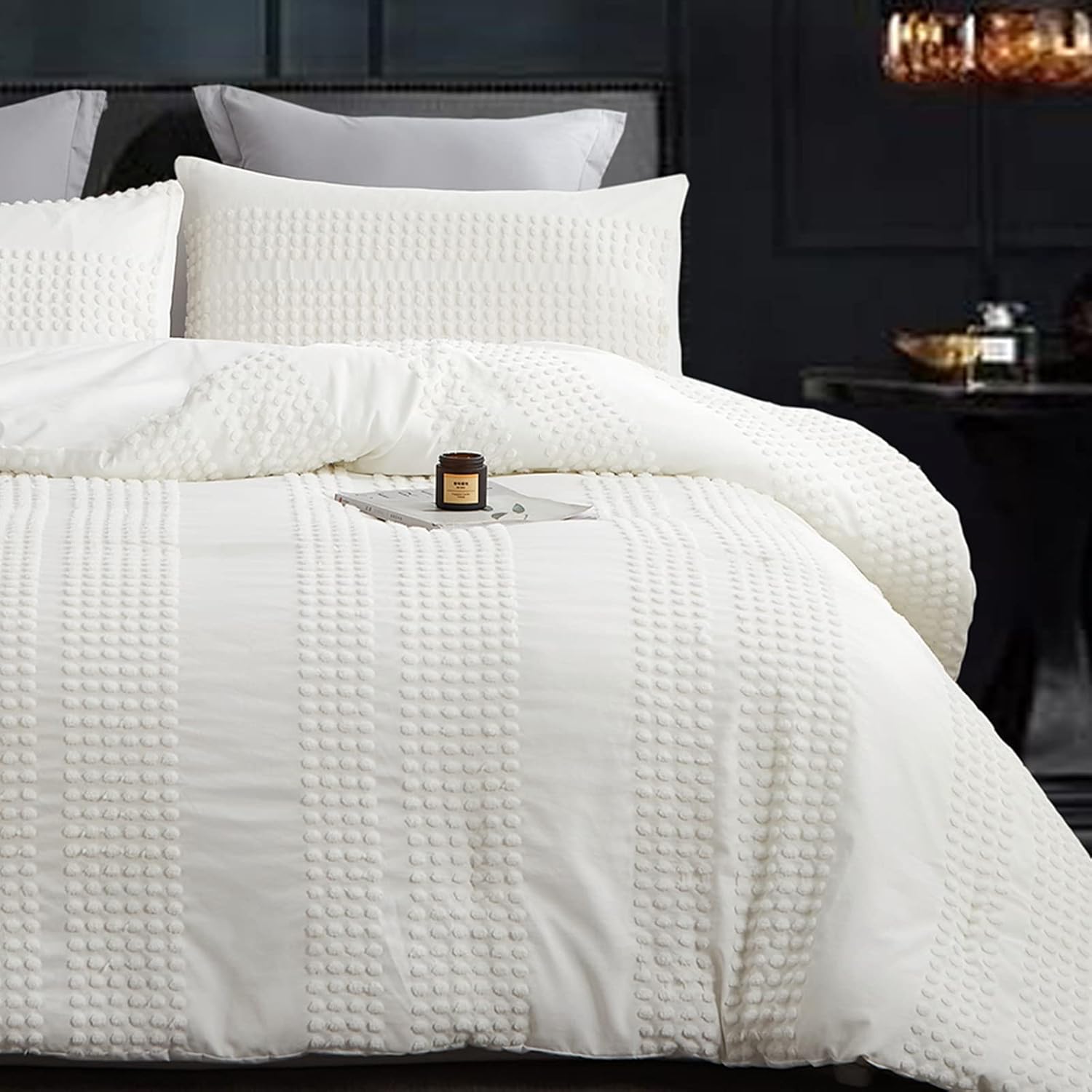 Cupocupa King Size Comforter Set;White Boho Tufted Lightweight Bedding Sets 3PCS...