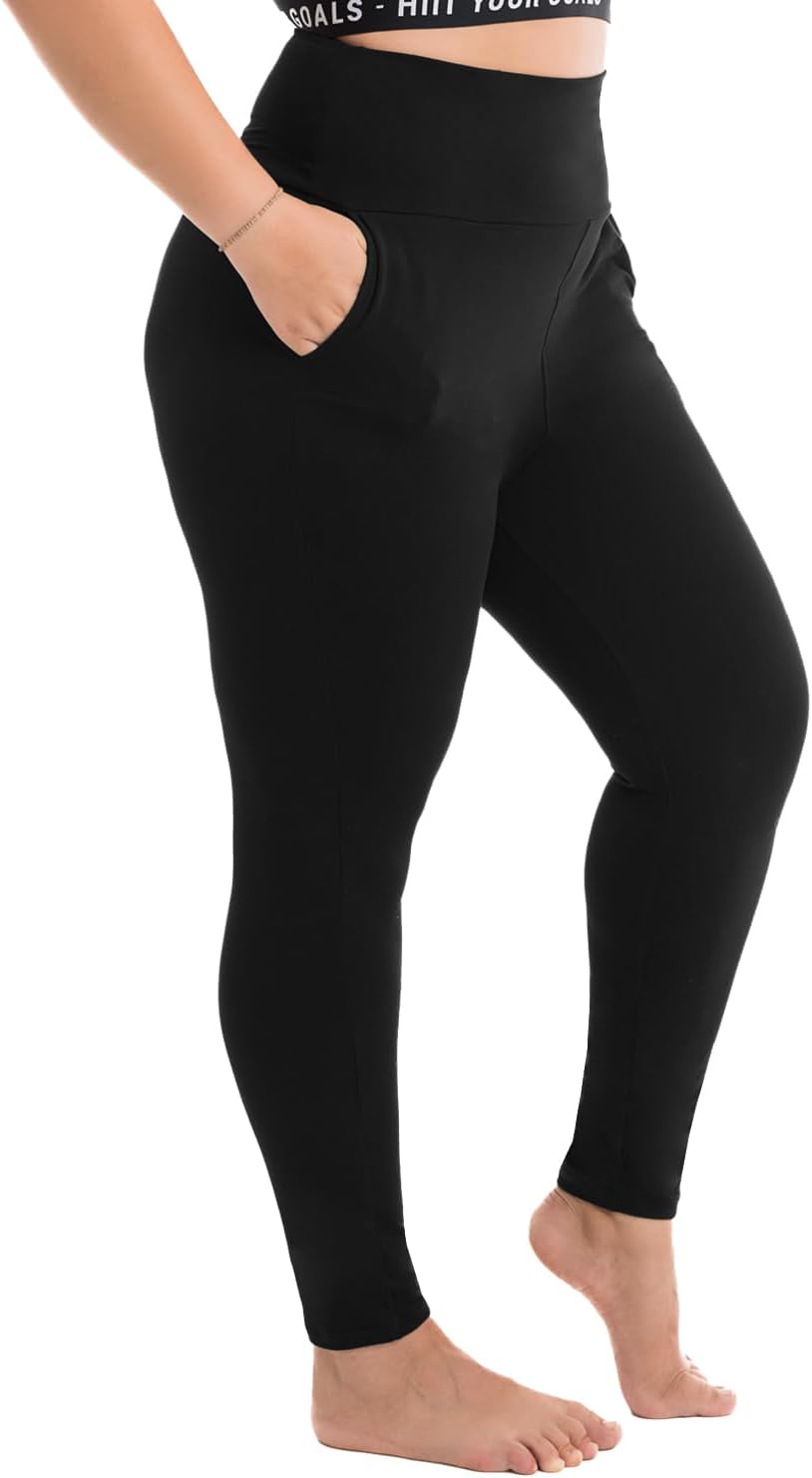 Walifrey Plus Size Leggings with Pockets for Women, High Waist Opaque Tummy Cont...