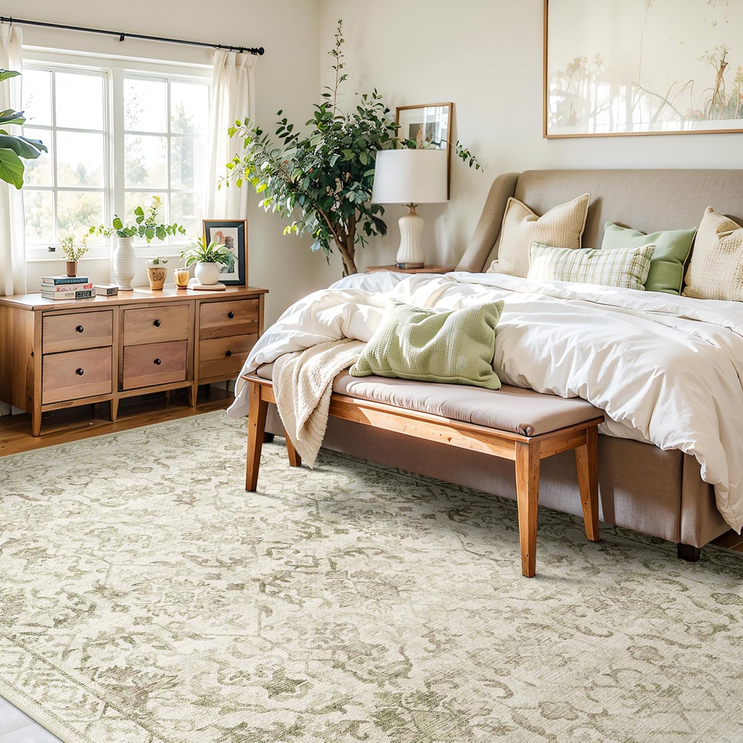 Deerly Sage Green Rug 6x9 Area Rugs for Bedroom Nursery, Machine Washable Distre...