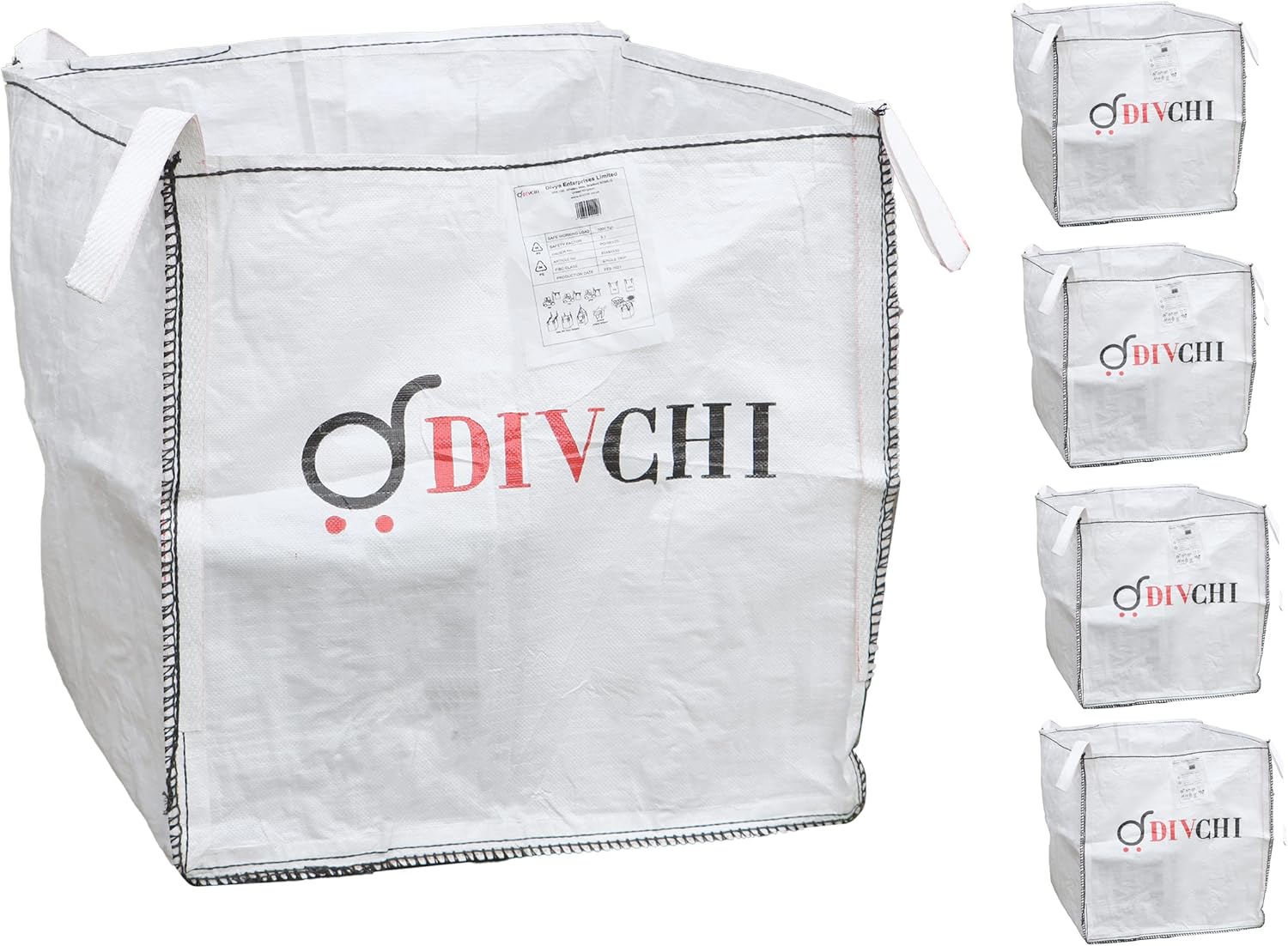 DIVCHI 5 Pack FIBC Bulk Builders Bag Garden Waste Heavy Duty Industrial Woven Ma...