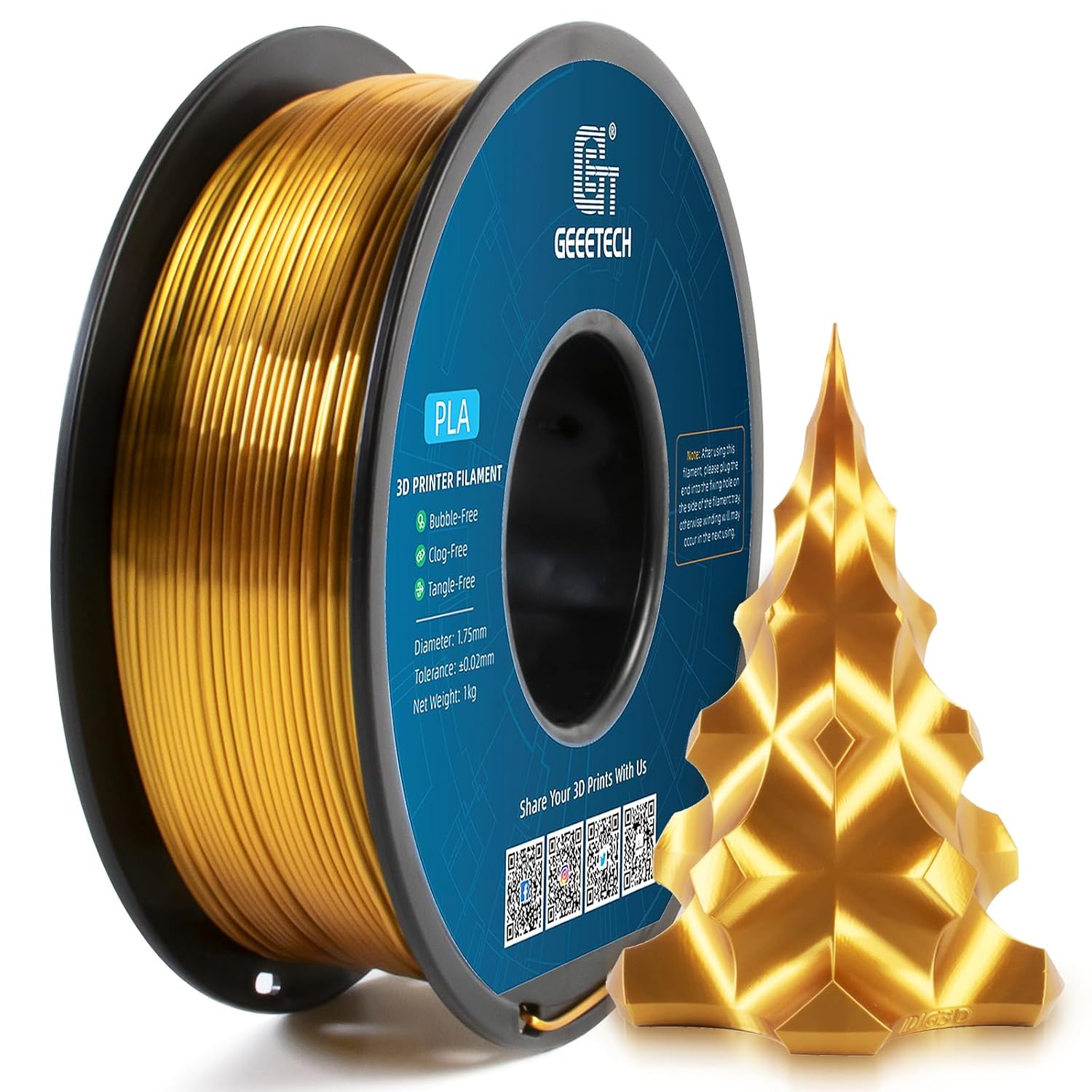 Geeetech Silk PLA Filament 1.75mm for 3D Printer , Metal-Like Shiny Consumable 1...