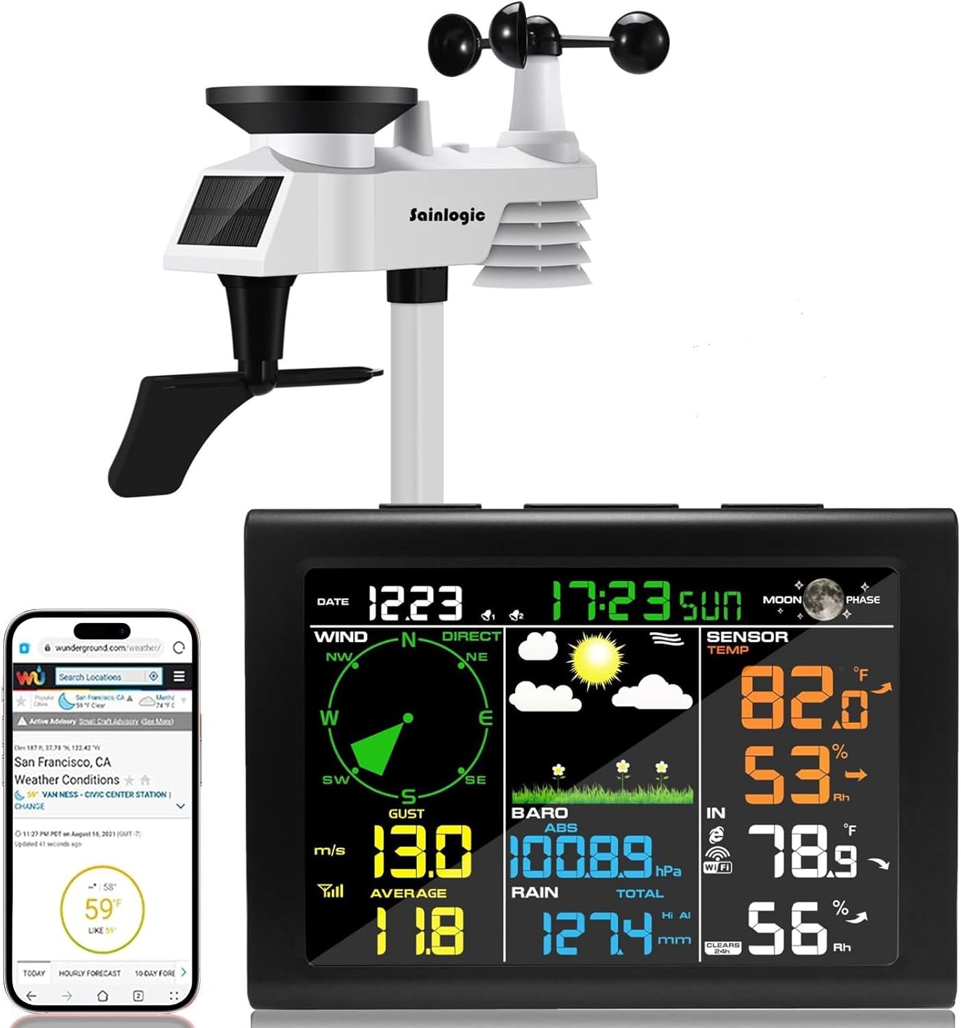 Sainlogic Professional WiFi Weather Station with Outdoor Sensor, Internet Wirele...