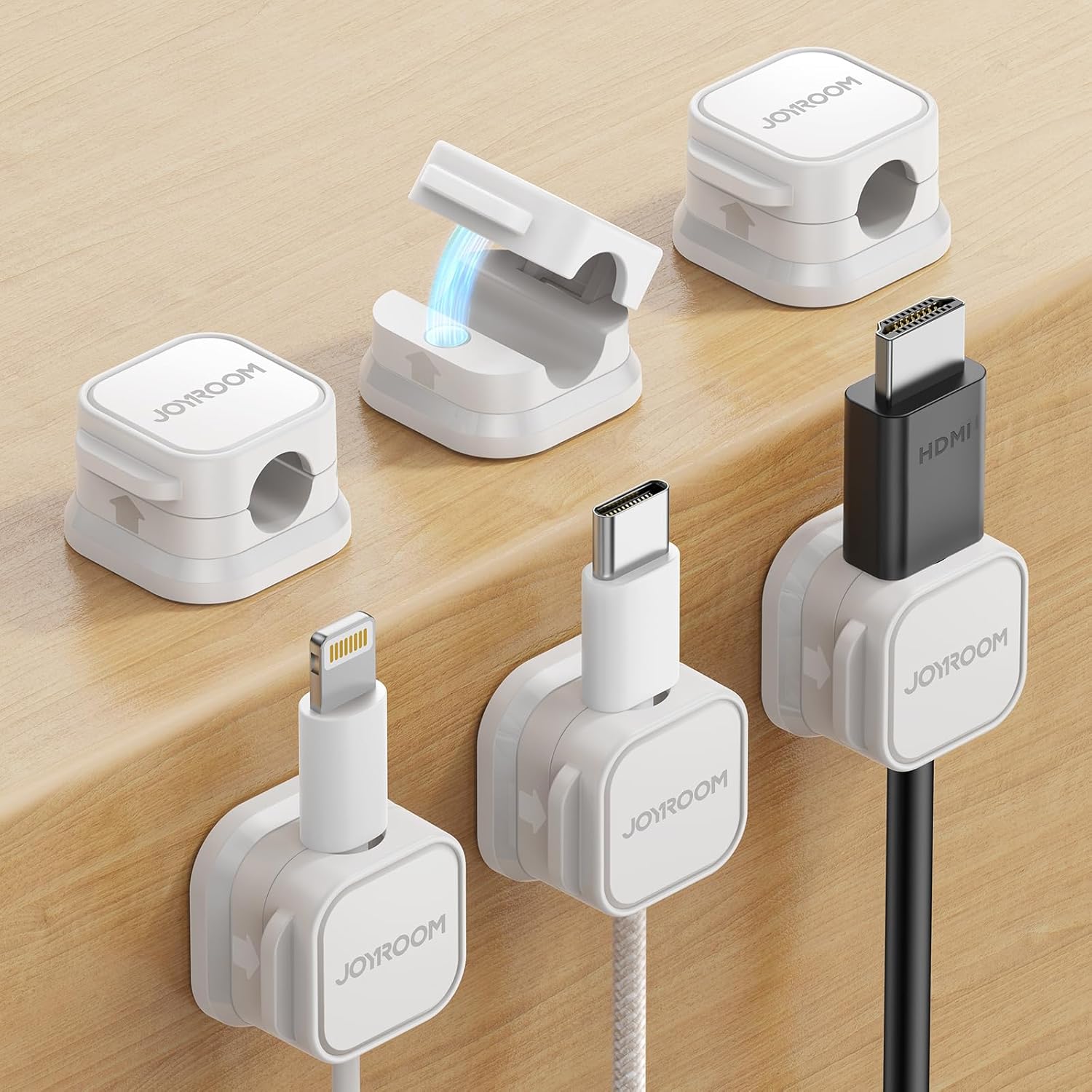 JOYROOM 6 Pack Cable Tidy Clips Adjustable Cord Organiser Magnetic Cable Managem...