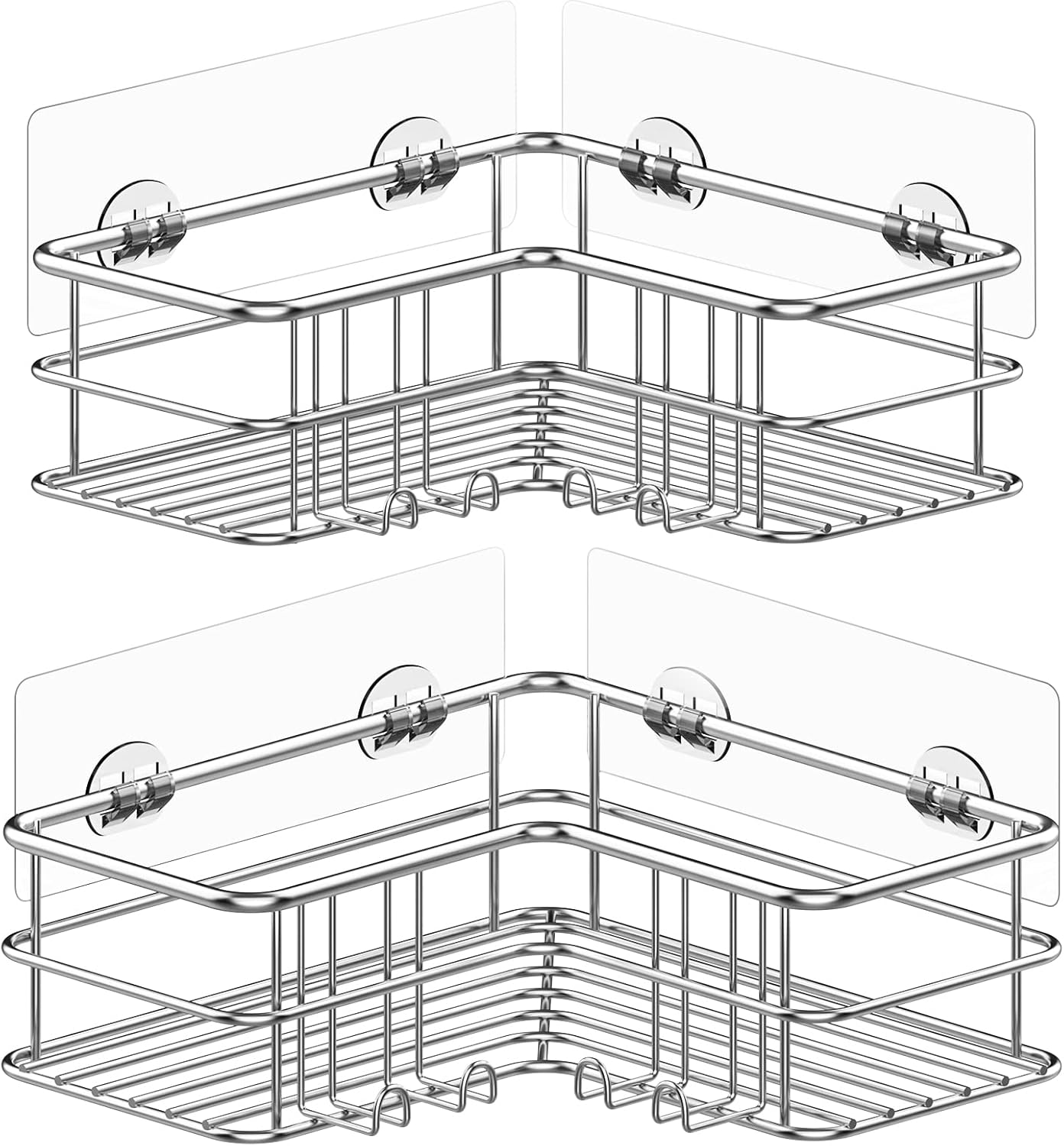 Menbyci Silver Corner Shower Caddy,Adhesive Shower Shelf with Hooks, Stainless S...