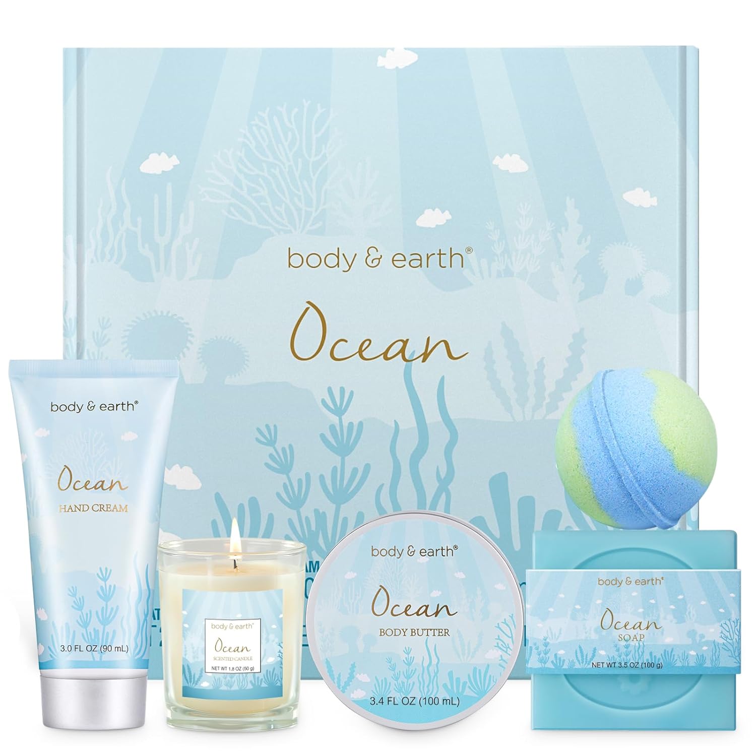 Gifts for Women, Bath and Body Womens Gift Sets with 5 Pcs Ocean Scented Spa Gif...
