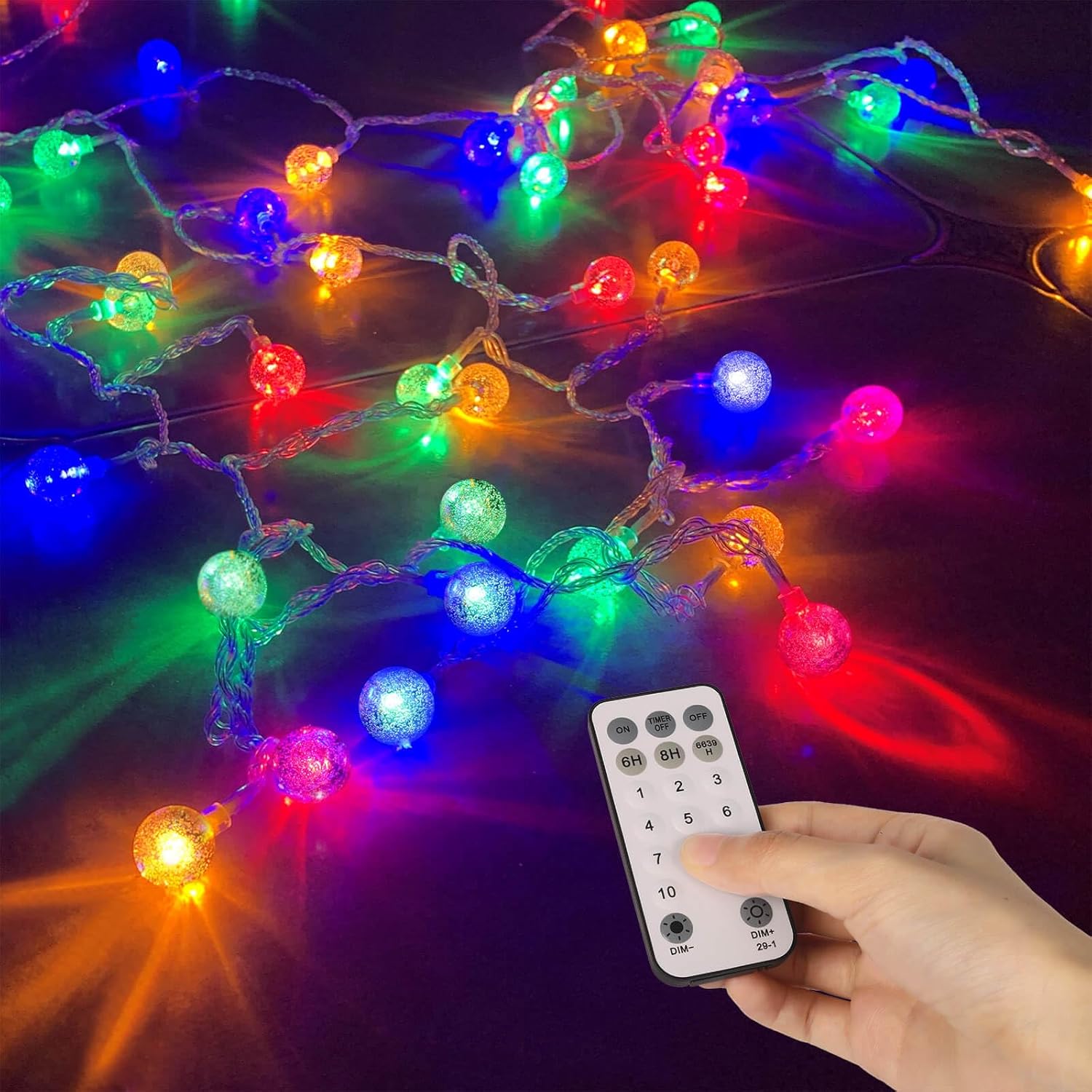 50ft String Lights -𝗠𝘂𝗹𝘁𝗶-𝗖𝗼𝗹𝗼𝗿+𝗪𝗮𝗿𝗺 𝗪𝗵𝗶𝘁𝗲 (𝟮-𝗶𝗻-𝟭), Extendable Crystal Globe St...