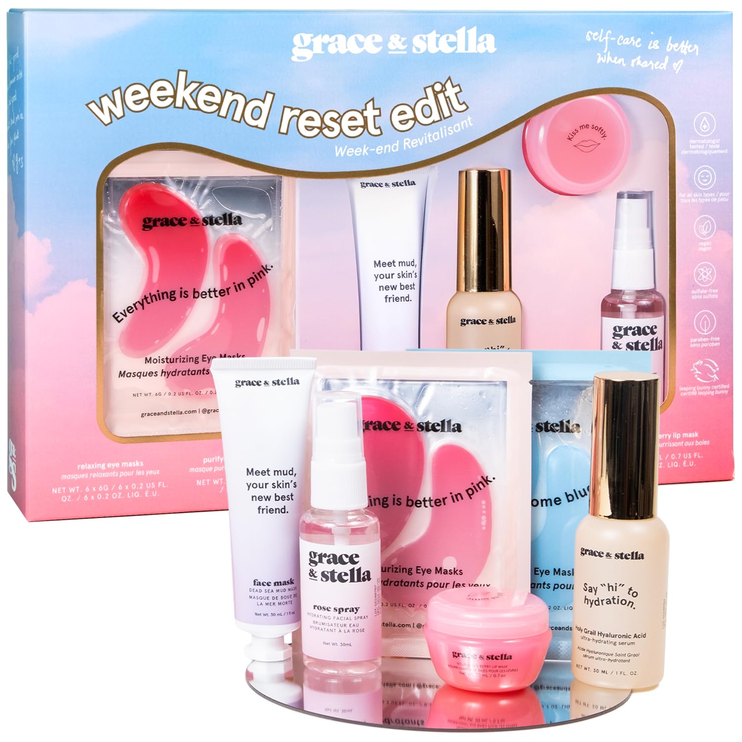 grace & stella Award Winning Weekend Reset Gifts for Women - Travel Size Skin Ca...