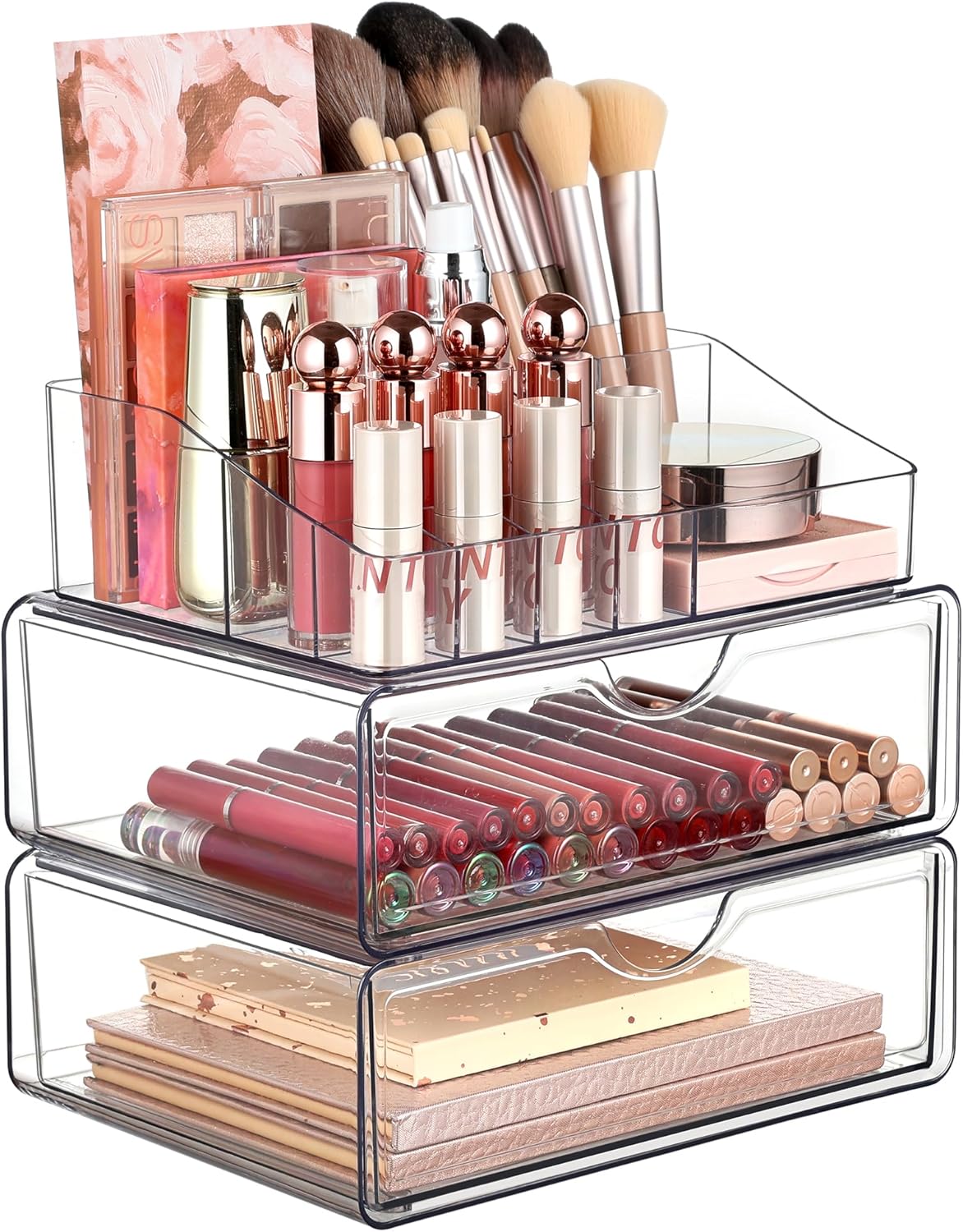 Vtopmart 3 Tier Clear Makeup Organizer with Drawer, Cosmetic Storage for Dresser...