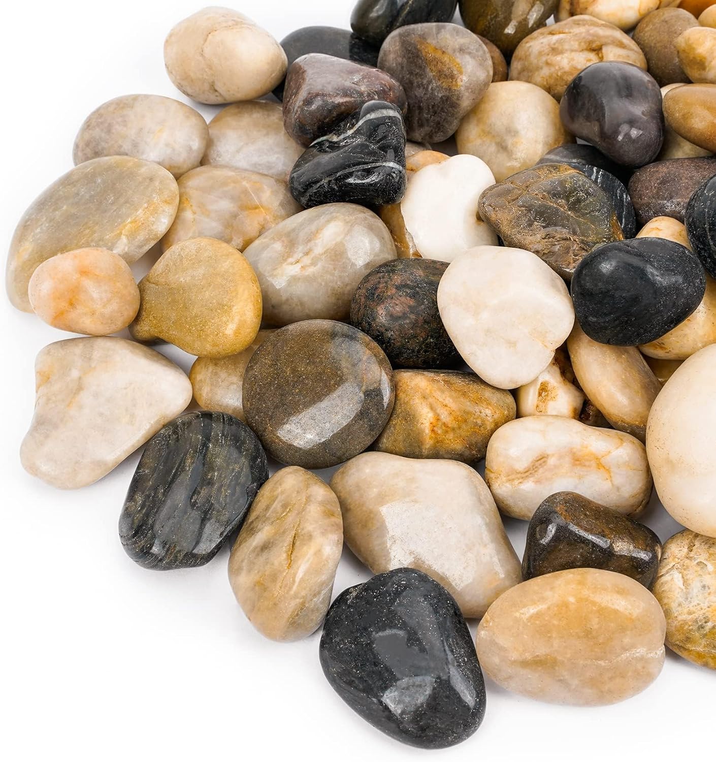 Mr. Fireglass Natural Polished Pebbles, 1.5-2 Inch Decorative Mixed Color Stones...