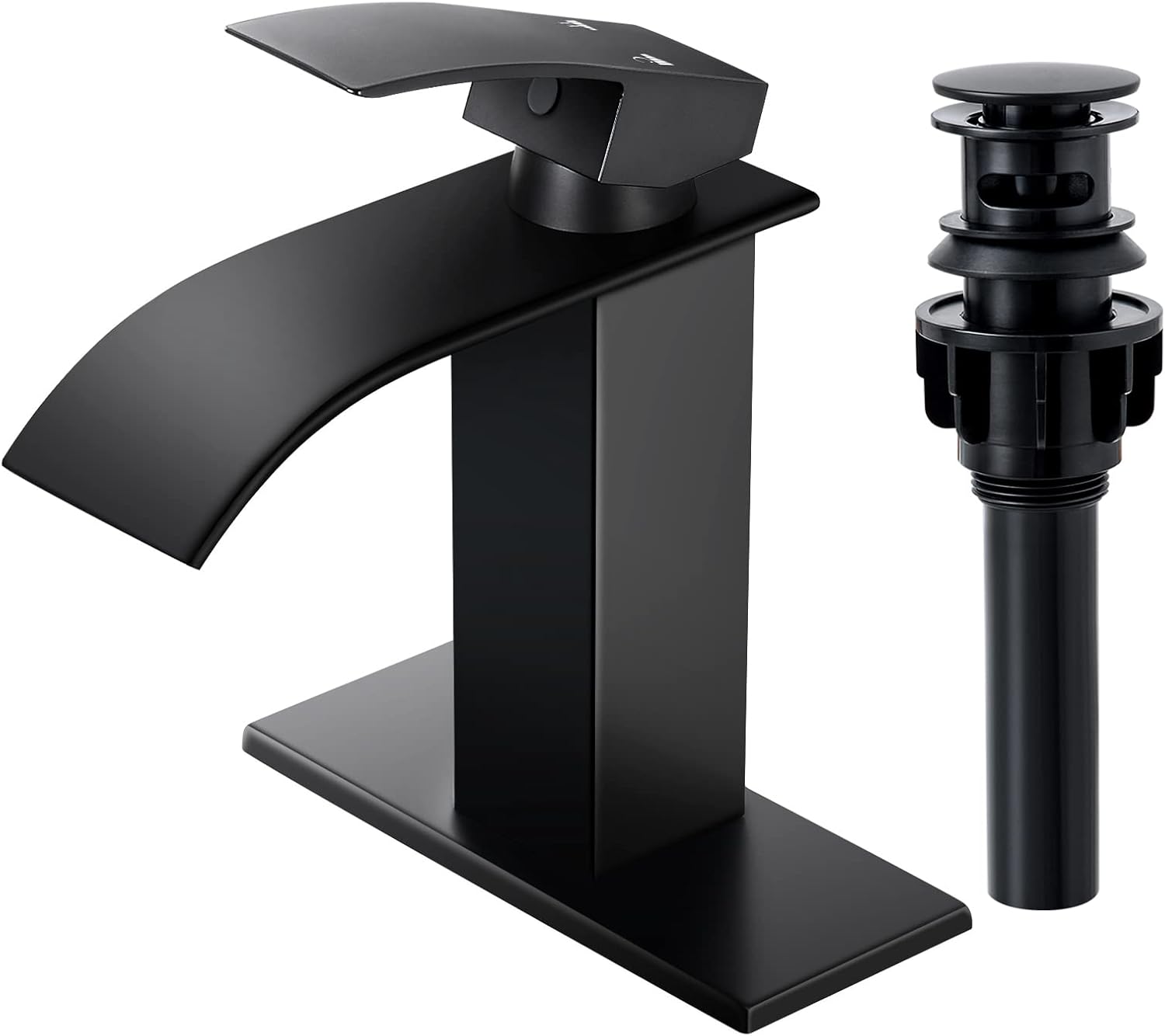 Qomolangma Waterfall Bathroom Faucet, Matte Black Modern Single Handle Bathroom...