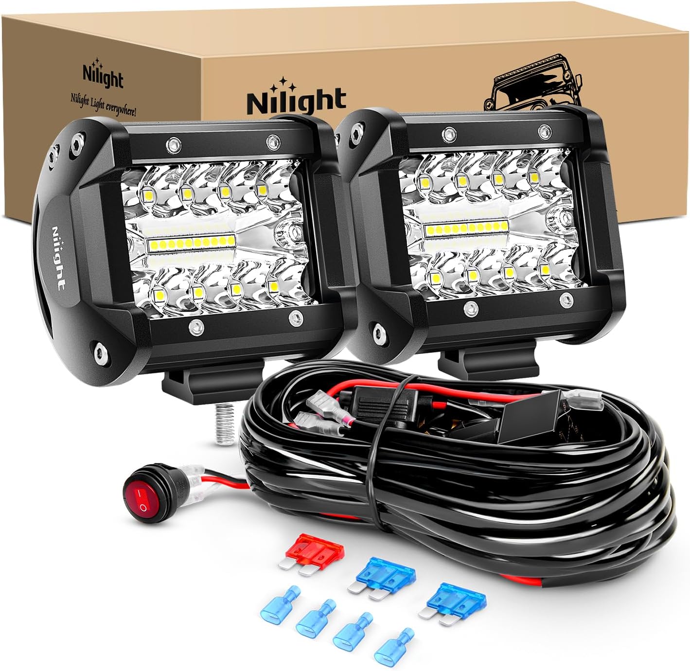 Nilight LED Light Bar 2PCS 60W 4 Inch Flood Spot C...