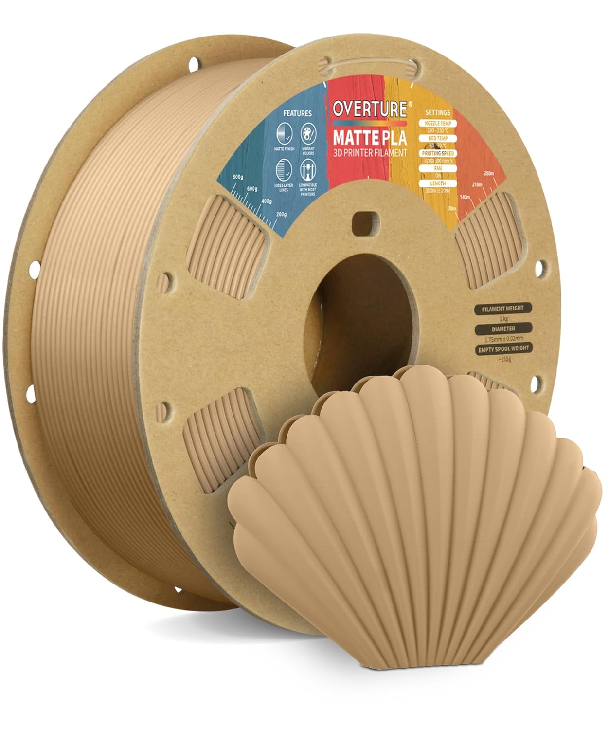 OVERTURE Matte PLA Filament 1.75mm,PLA Matte Filament 1.75mm,1kg Spool (2.2lbs),...