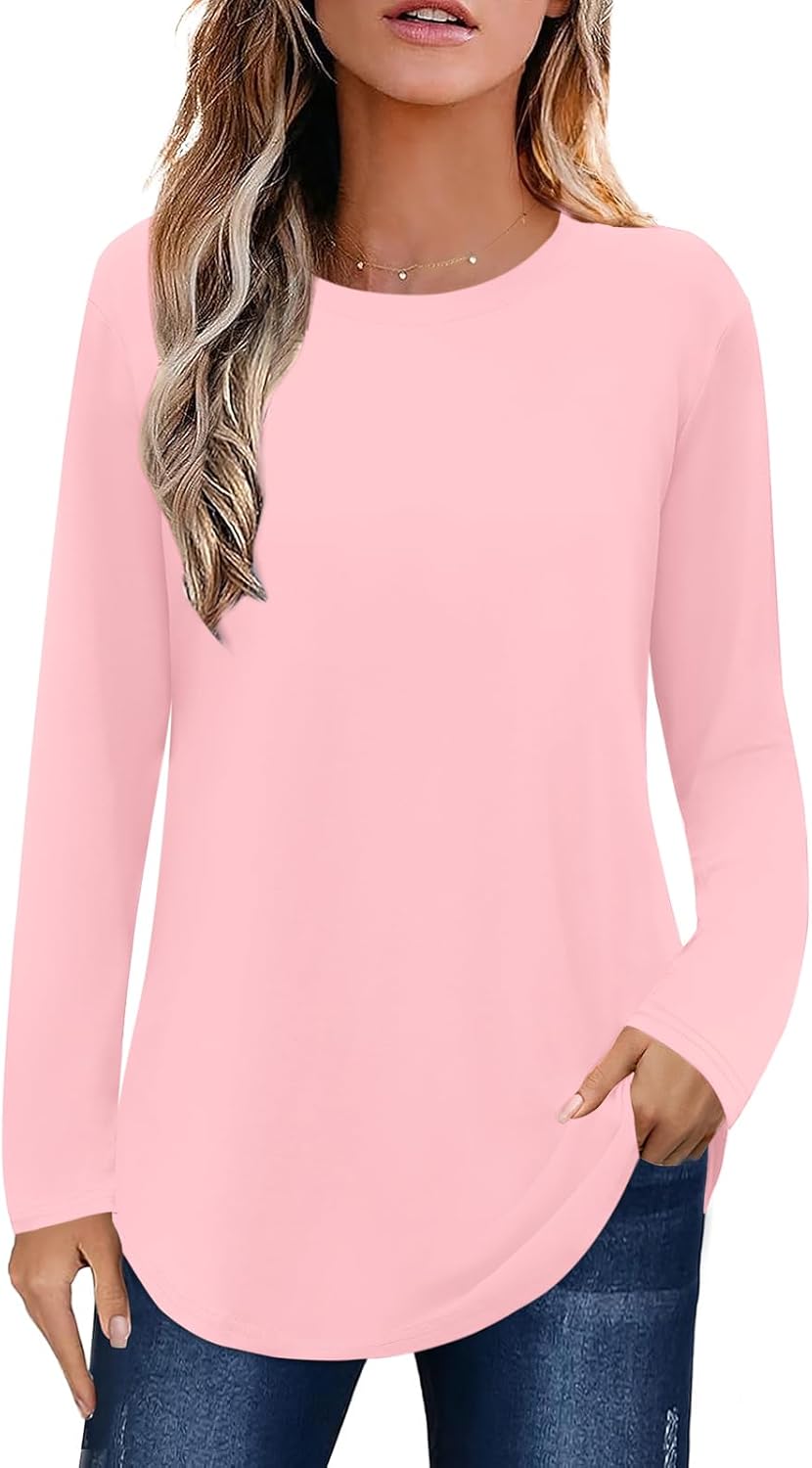 Elesomo Womens Shirts Casual Crew Neck Short/Long Sleeve Tunic Tops Tees
