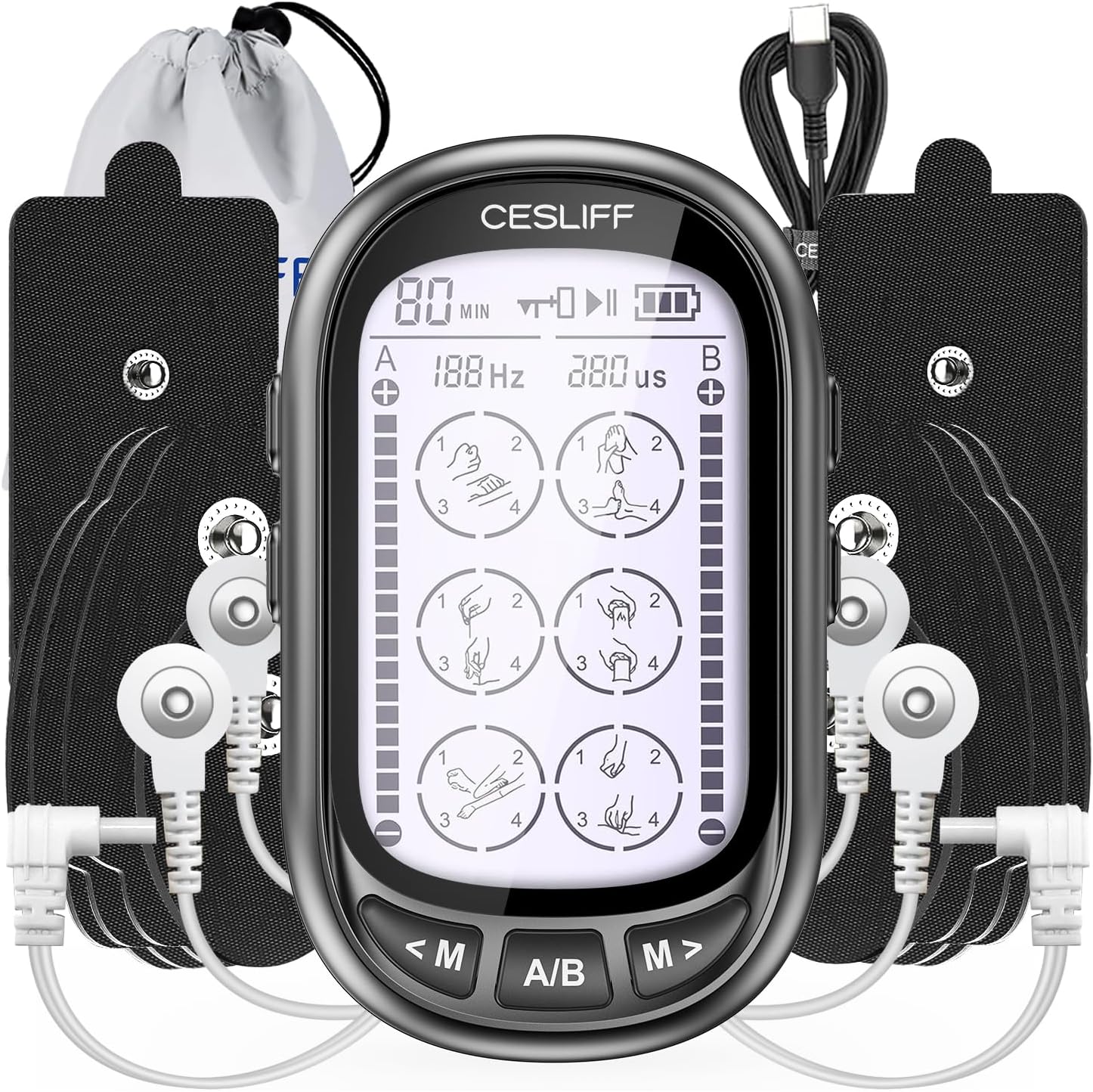 Dual Channel TENS EMS Unit 24 Modes 36 Levels, Upgraded Large Screen Intensity M...