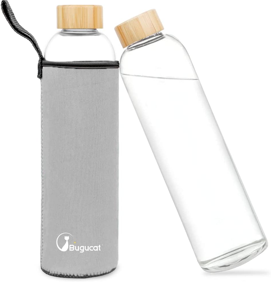 Bugucat Borosilicate Glass Water Bottle 1000ML, Re...