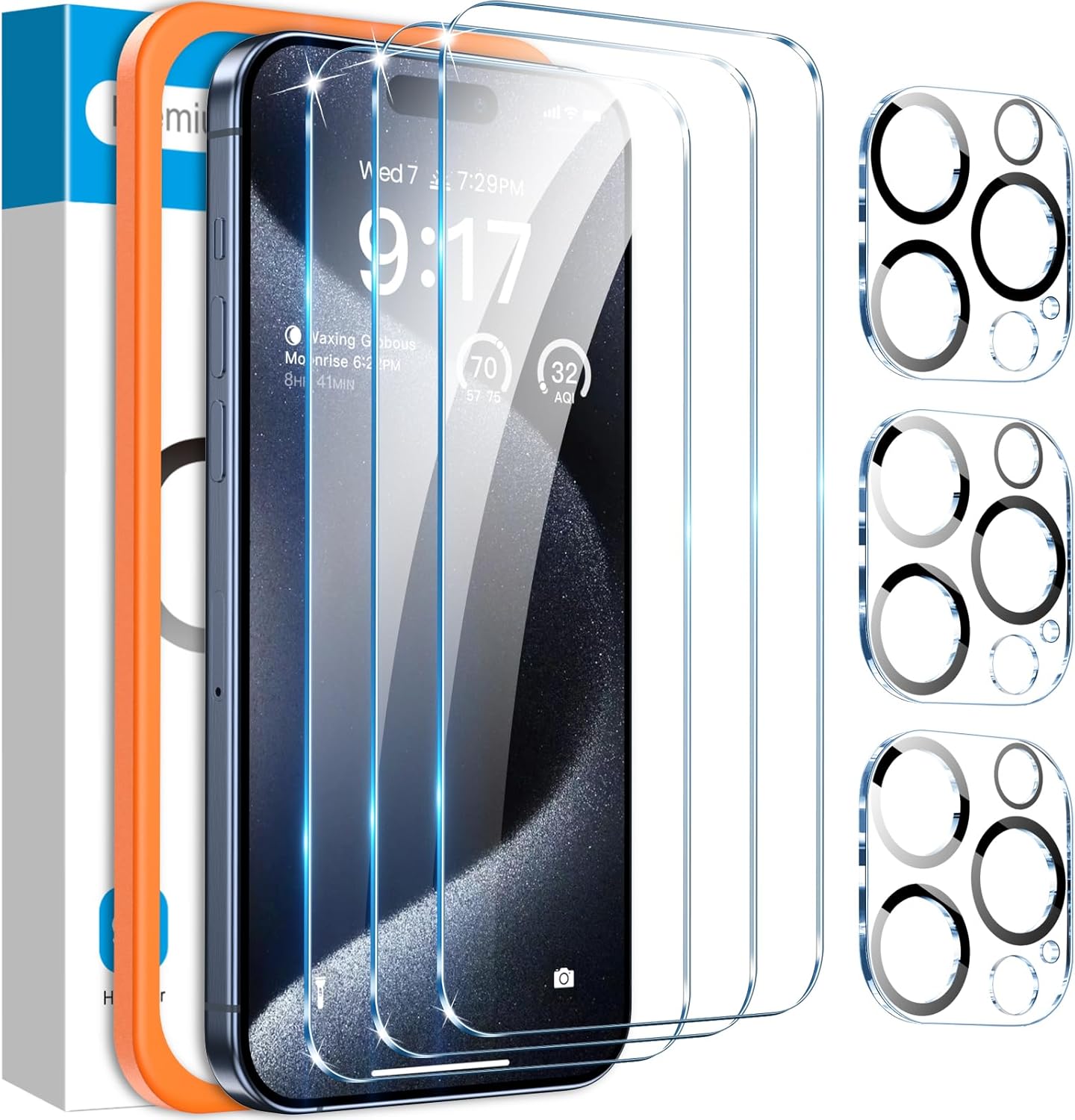 Fotbor [3+3 Pack for iPhone 15 Pro Max Screen Protector with Camera Lens Protect...