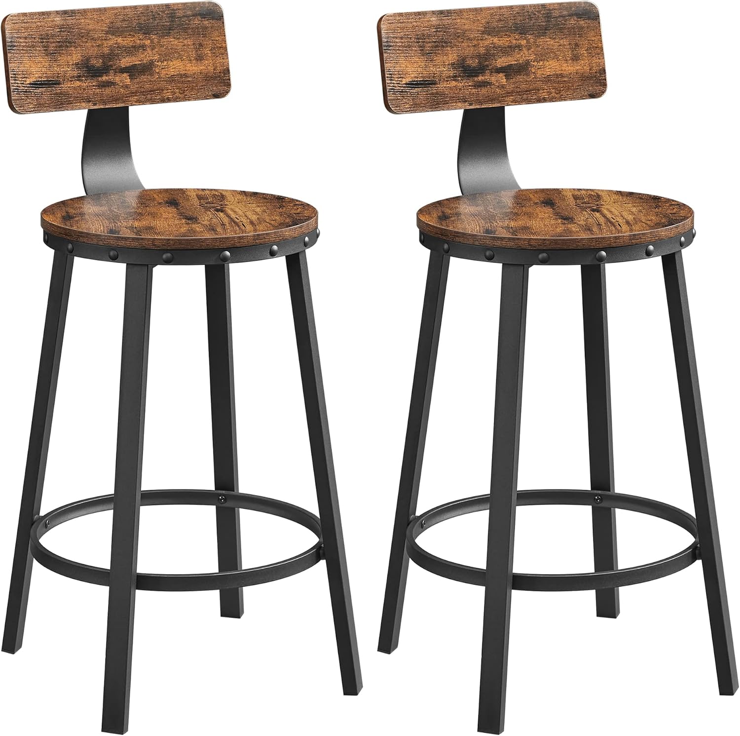 VASAGLE Bar Stools Set of 2, Kitchen Breakfast Bar Chairs, with Backrest, Steel...