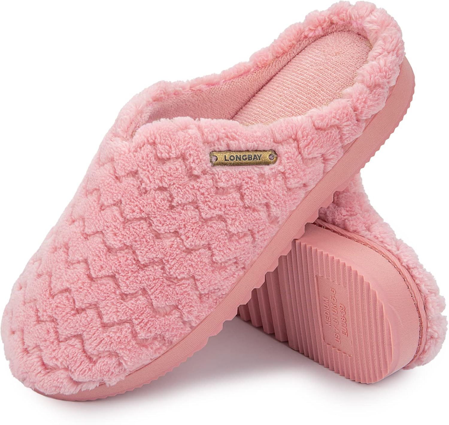 LongBay Women's Slip-On House Slippers Comfy Memory Foam Bedroom Shoes 9-10 Pink