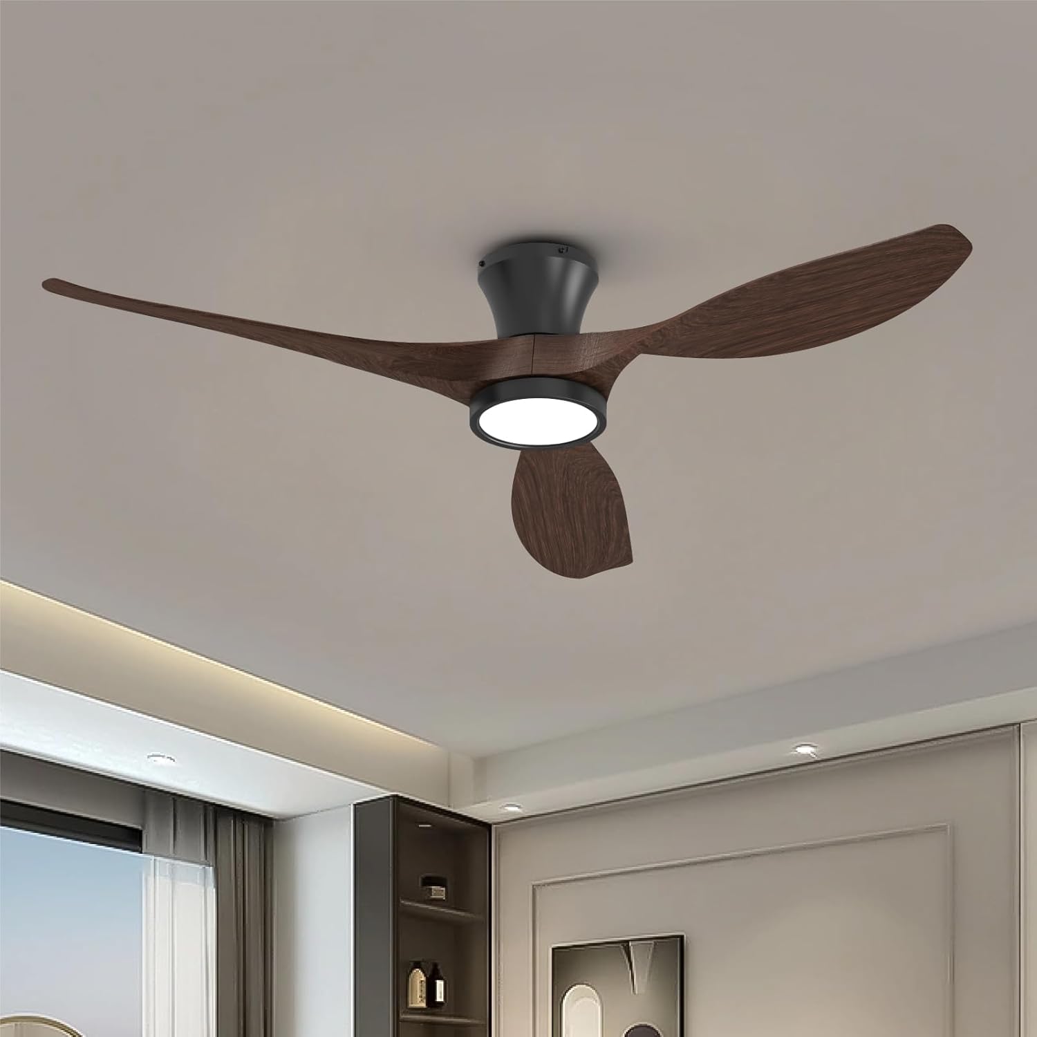 TALOYA 52 Inch Ceiling Fans with Led Lights Remote Control Flush Mount Low Profi...