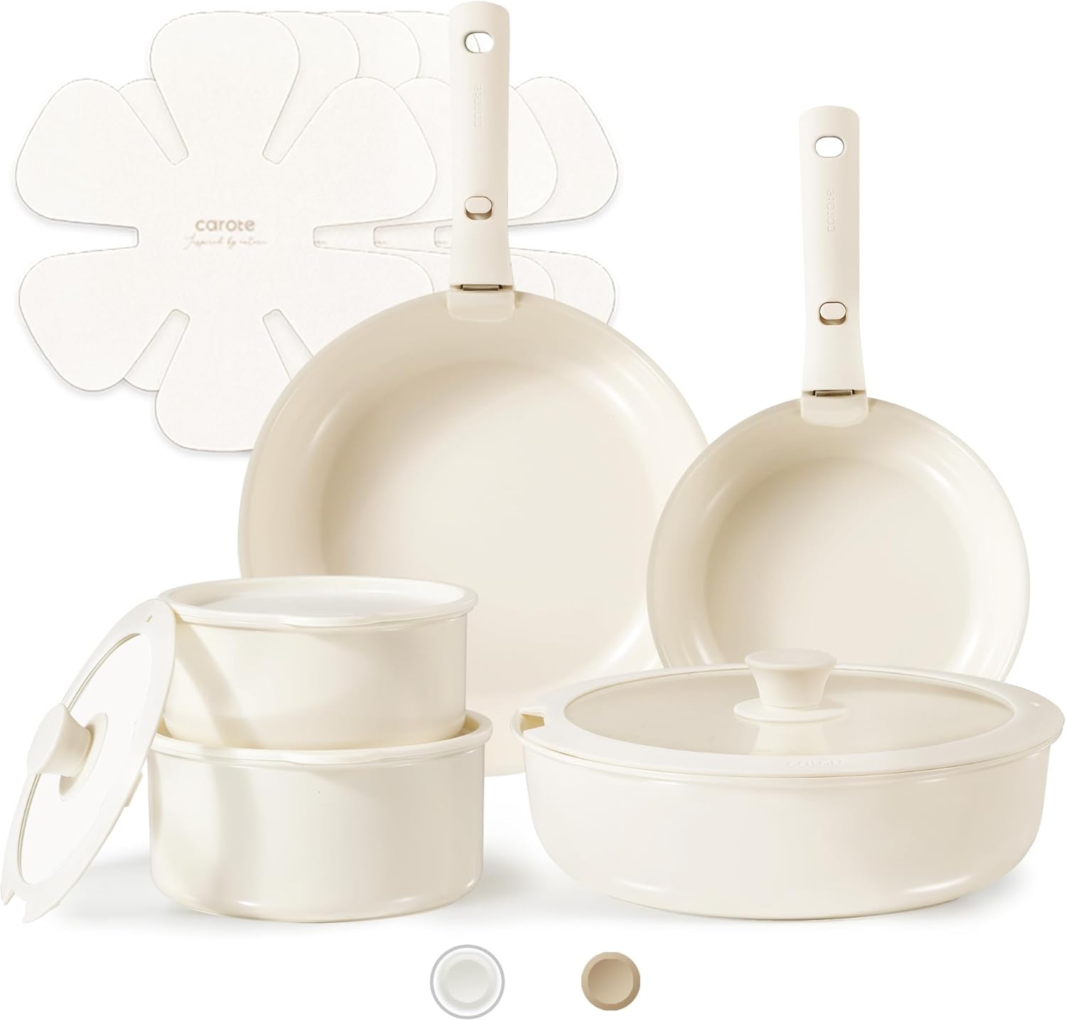 CAROTE 15pcs Ceramic Cookware Set, Pots and Pans Set Non Stick, Induction Kitche...