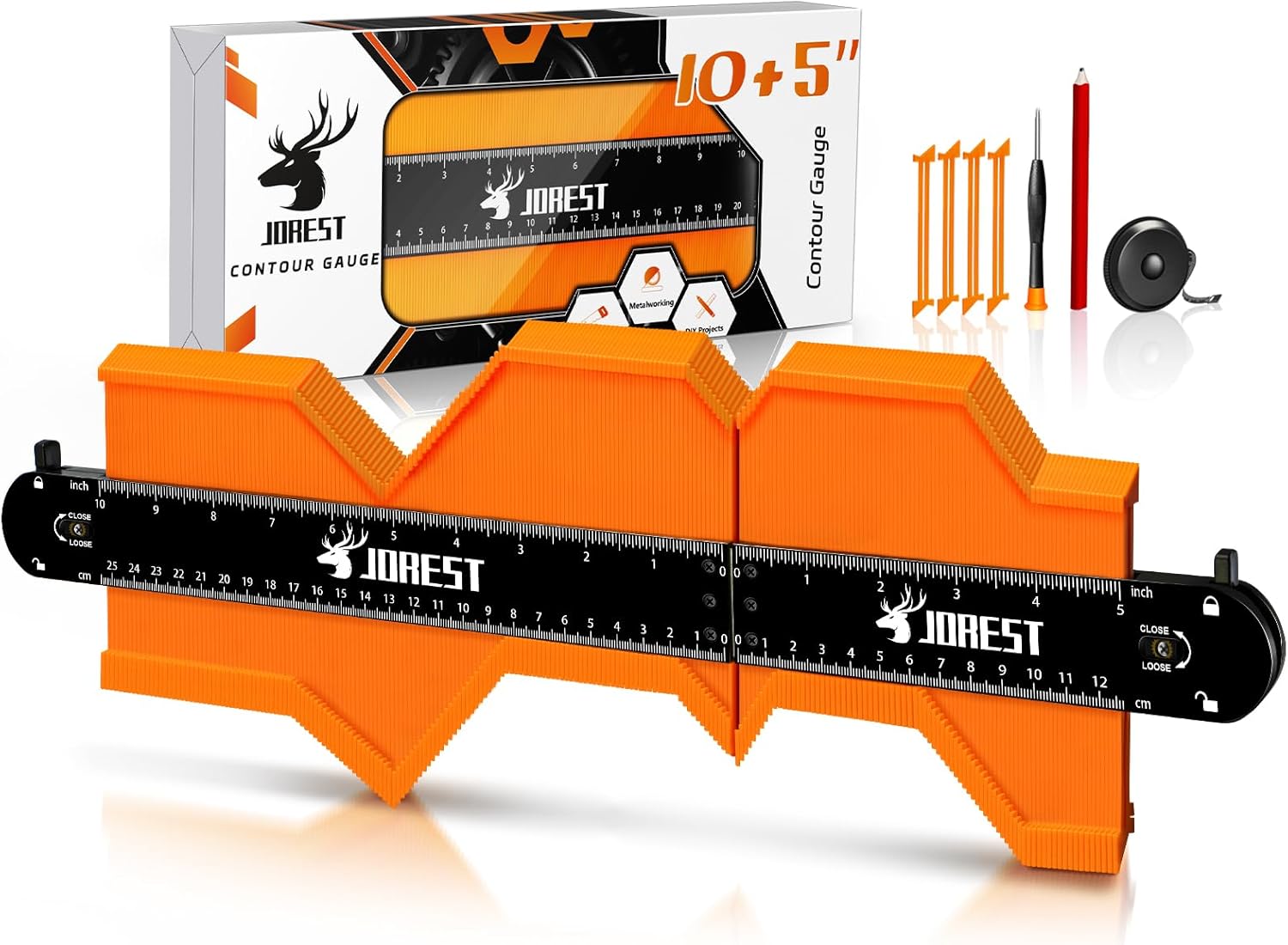 JOREST Connectable Contour Gauge 10+5 Inch, Profile Duplicator with Lock, Templa...