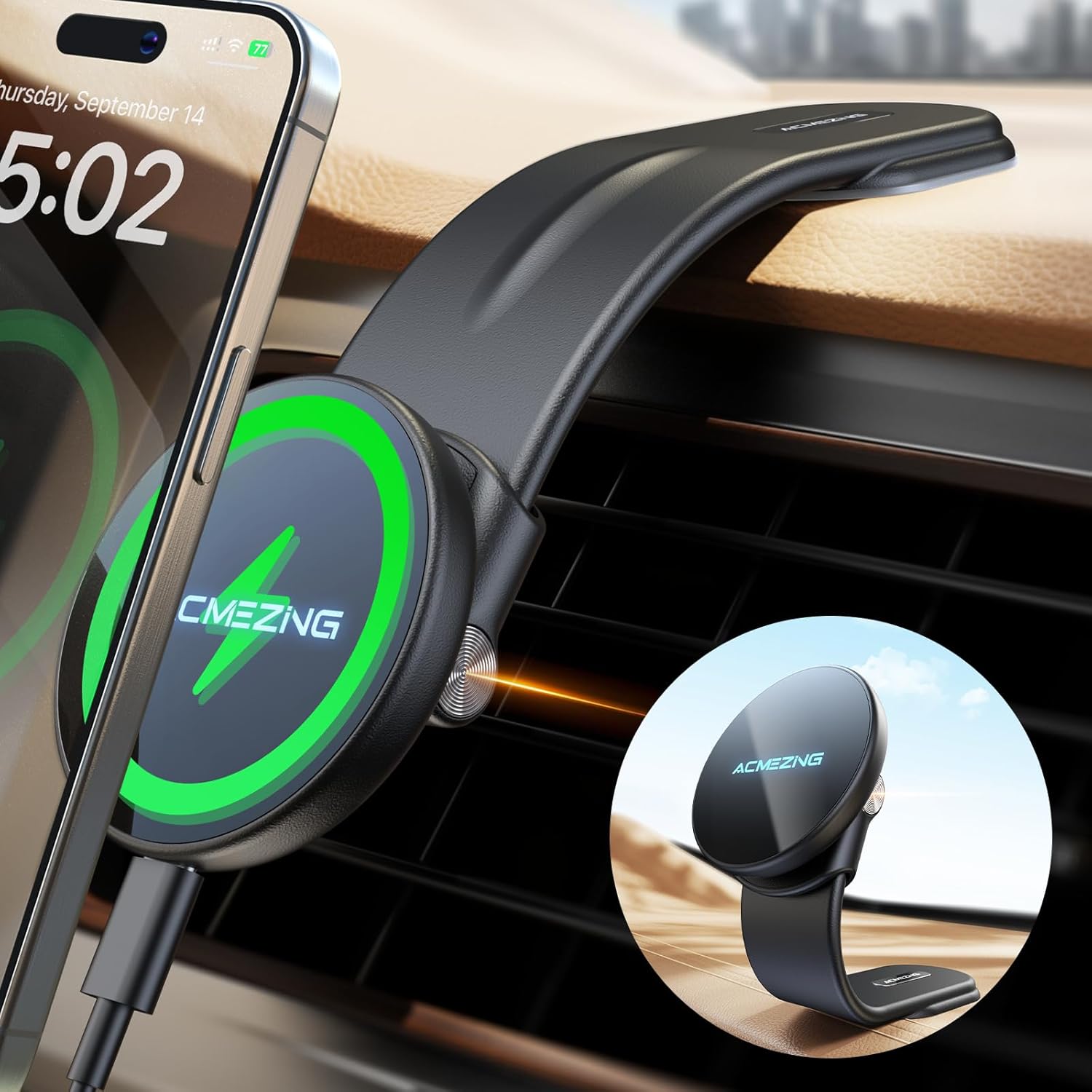 15W Only for iPhone MagSafe Car Mount Charger, 360% Adjustable Aluminum Alloy Ar...