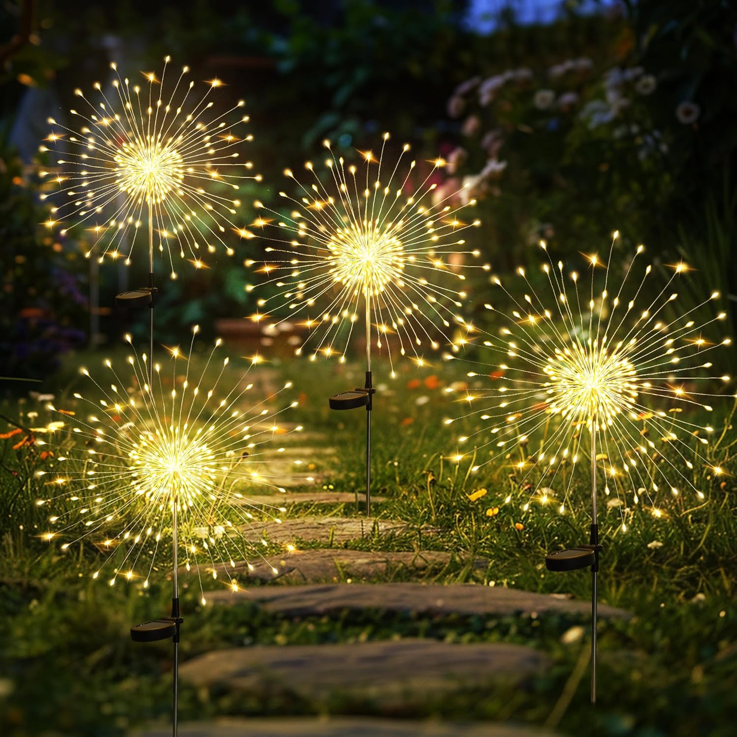 GIGALUMI Solar Lights Outdoor Garden, Solar Firework Lights 120 LEDs 4 Packs, St...