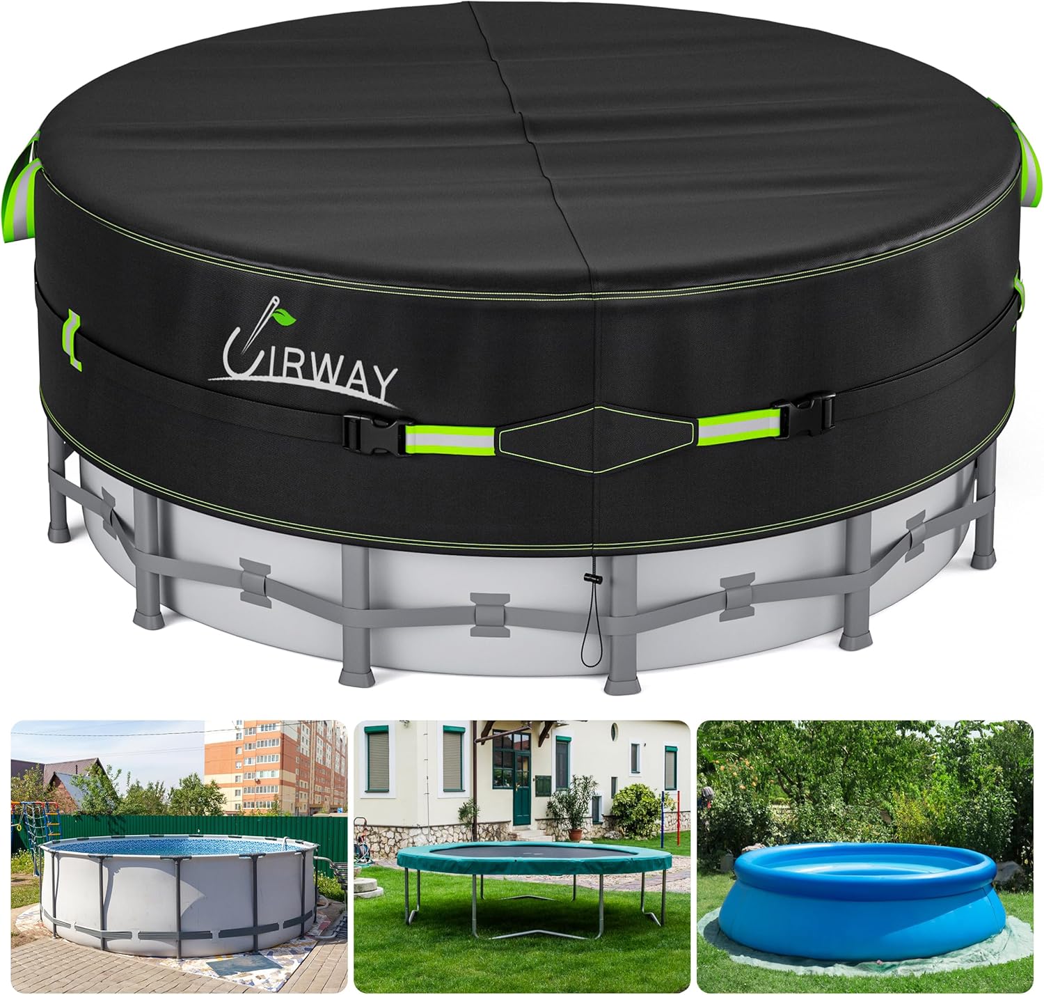 UIRWAY 21 Ft Round Pool Cover with Reflective Strips, Swimming Pool Cover for Ab...