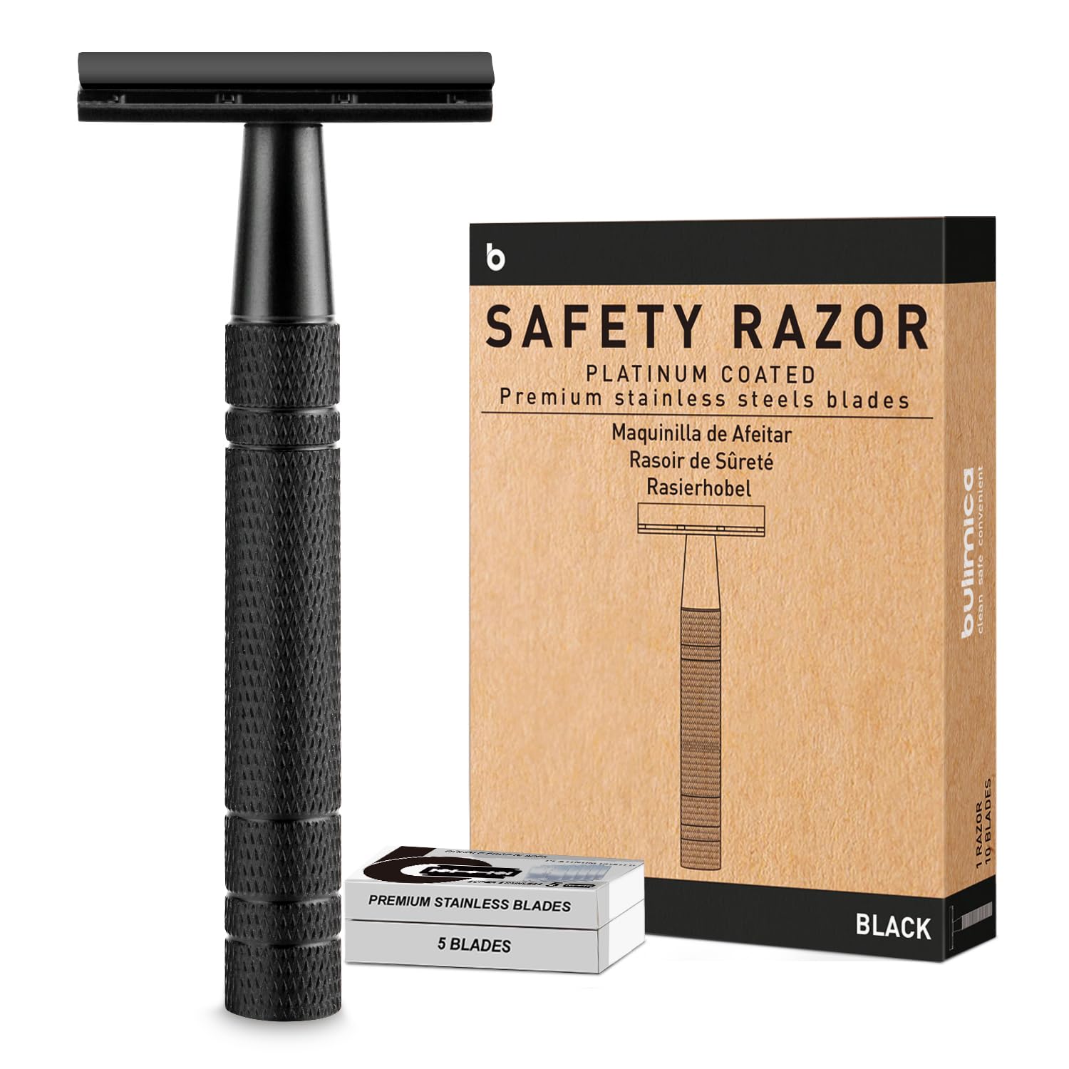 Matte Black Safety Razor, Single Blade Razors for Men & Women, Reusable Metal 1...