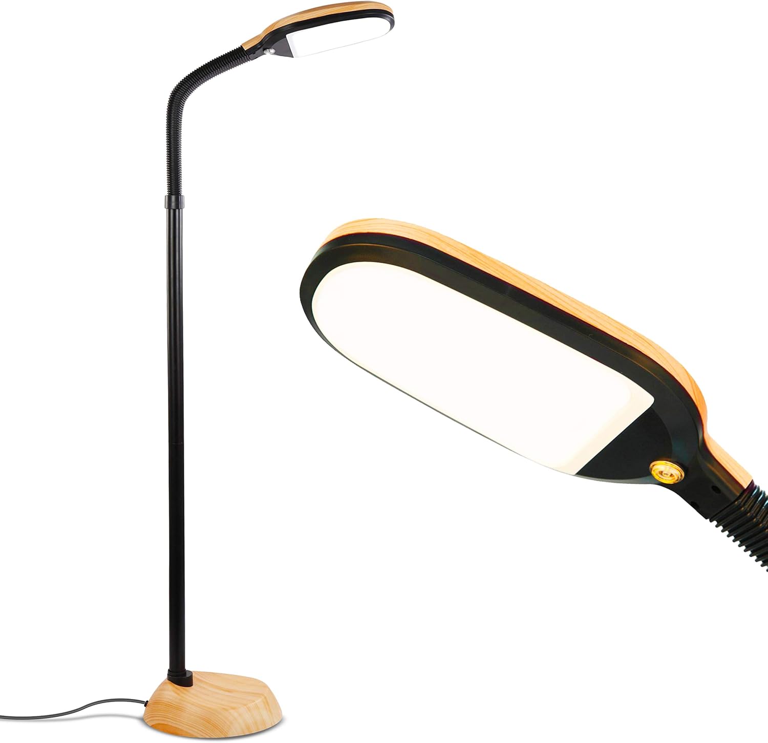 Brightech Litespan - LED Floor Reading Lamp, Modern Wooden Style, Adjustable Goo...