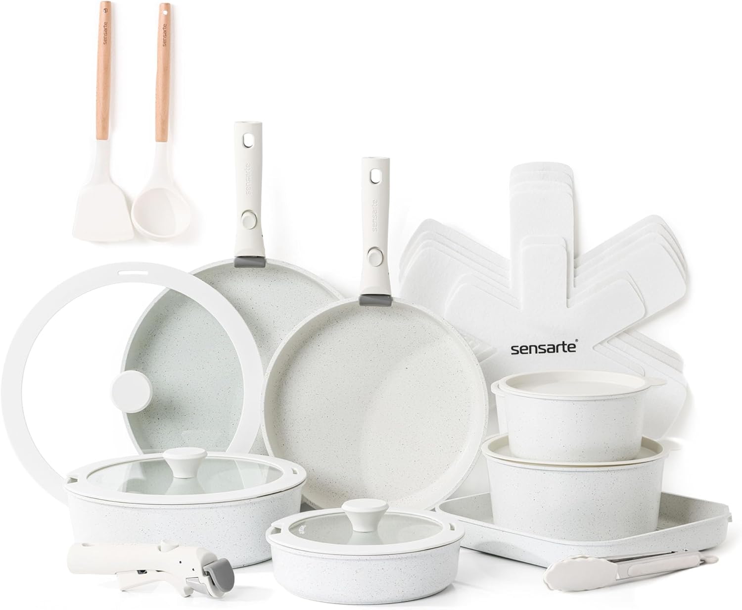 SENSARTE 24 Piece Pots and Pans Set, Nonstick Detachable Handle Cookware, Induct...