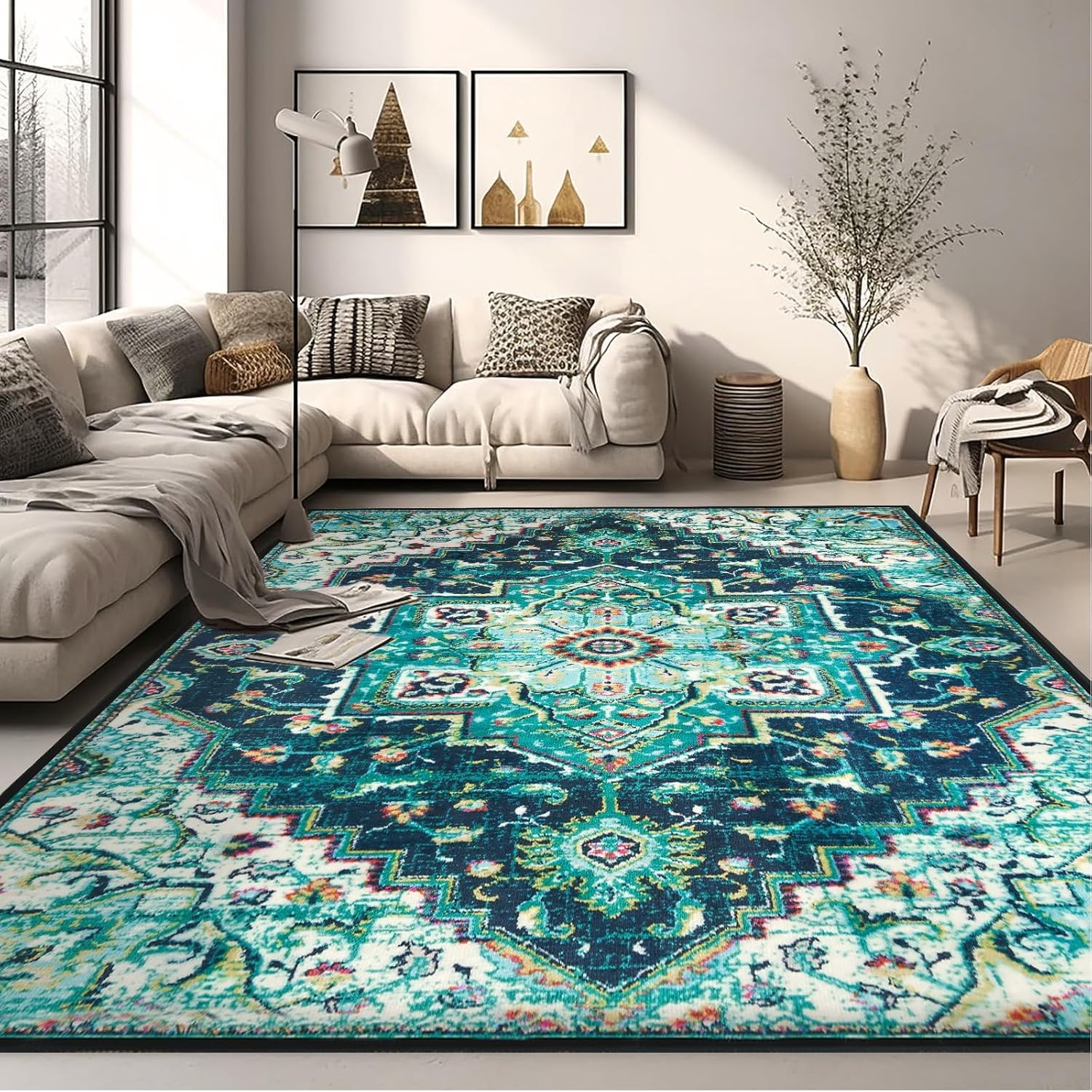 Area Rugs 5x7 Washable Soft Living Room Rug,Vintage Boho Area Rug,Non-Slip/Non-S...