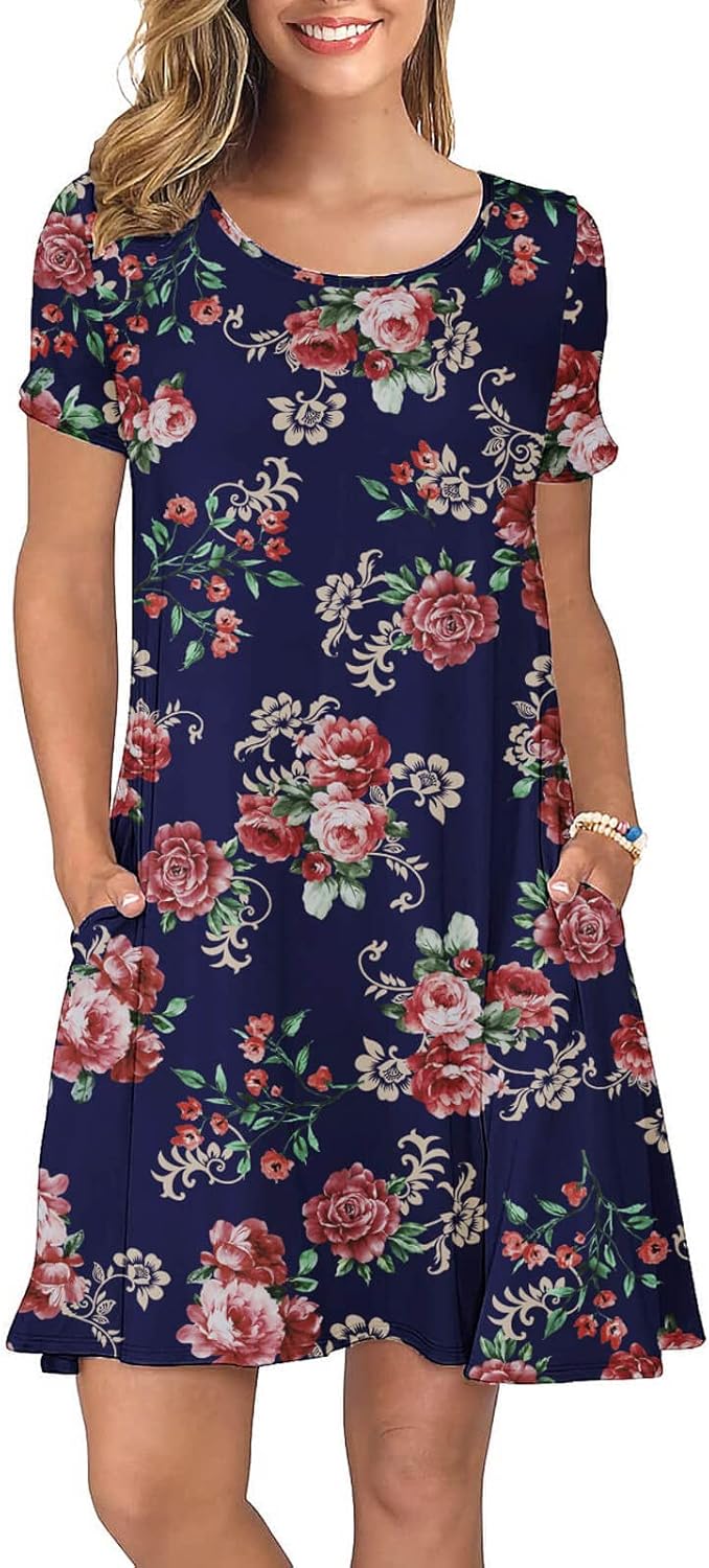 KORSIS Summer Dresses for Women Casual T Shirt Dresses Swing Flowy Beach Vacatio...
