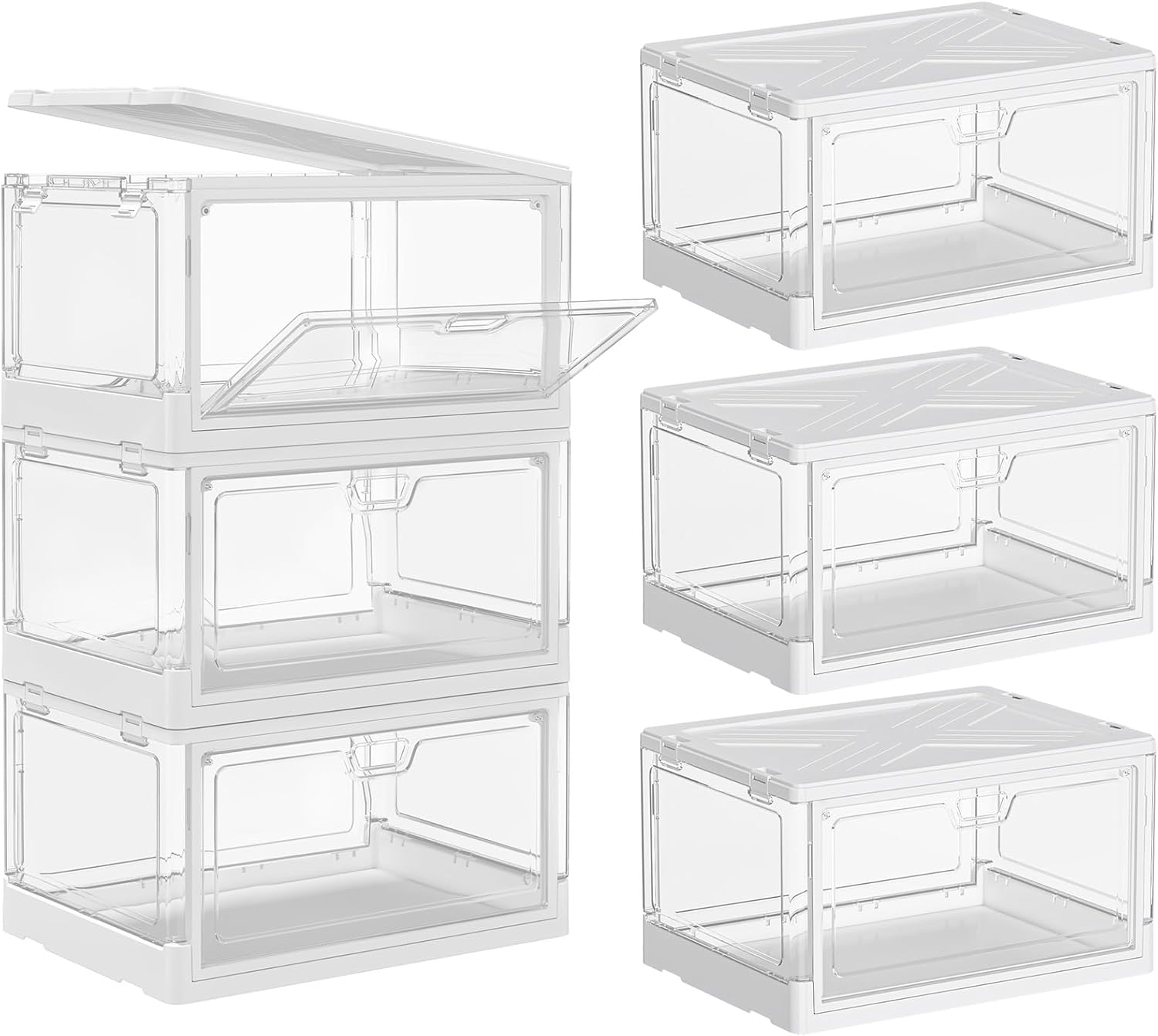 SNSLXH Clear Storage Bins with Lids, Stackable Storage Bins with Magnetic Doors...