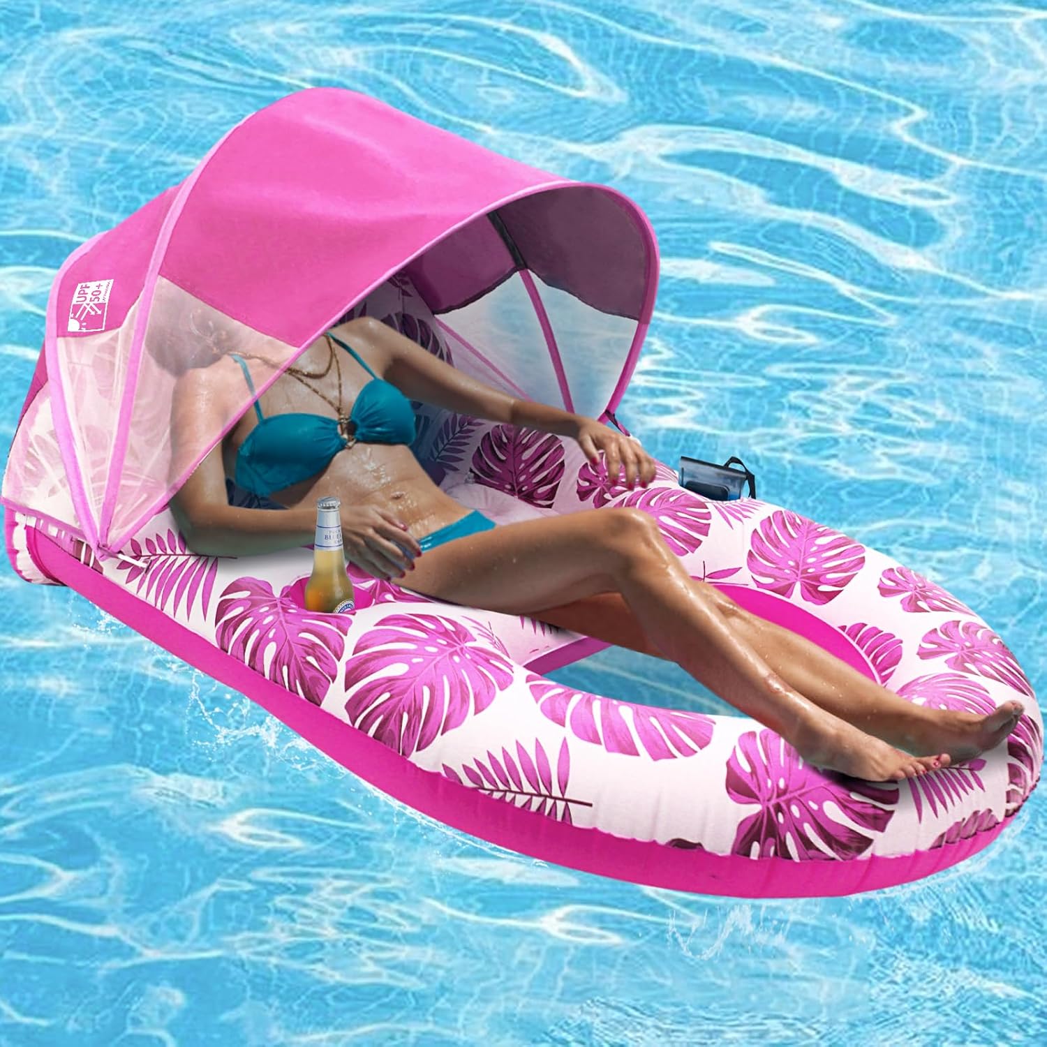 Pool Lounge Float with Canopy UPF50+,Extra Large Pool Floats for Adults Heavy Du...