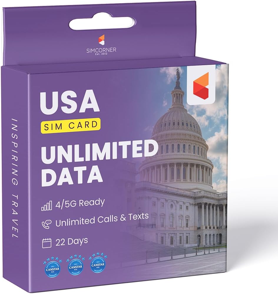 SimCorner USA Travel SIM Card, Special 3-in-1 Data SIM Card With 5G/4G Data Capa...