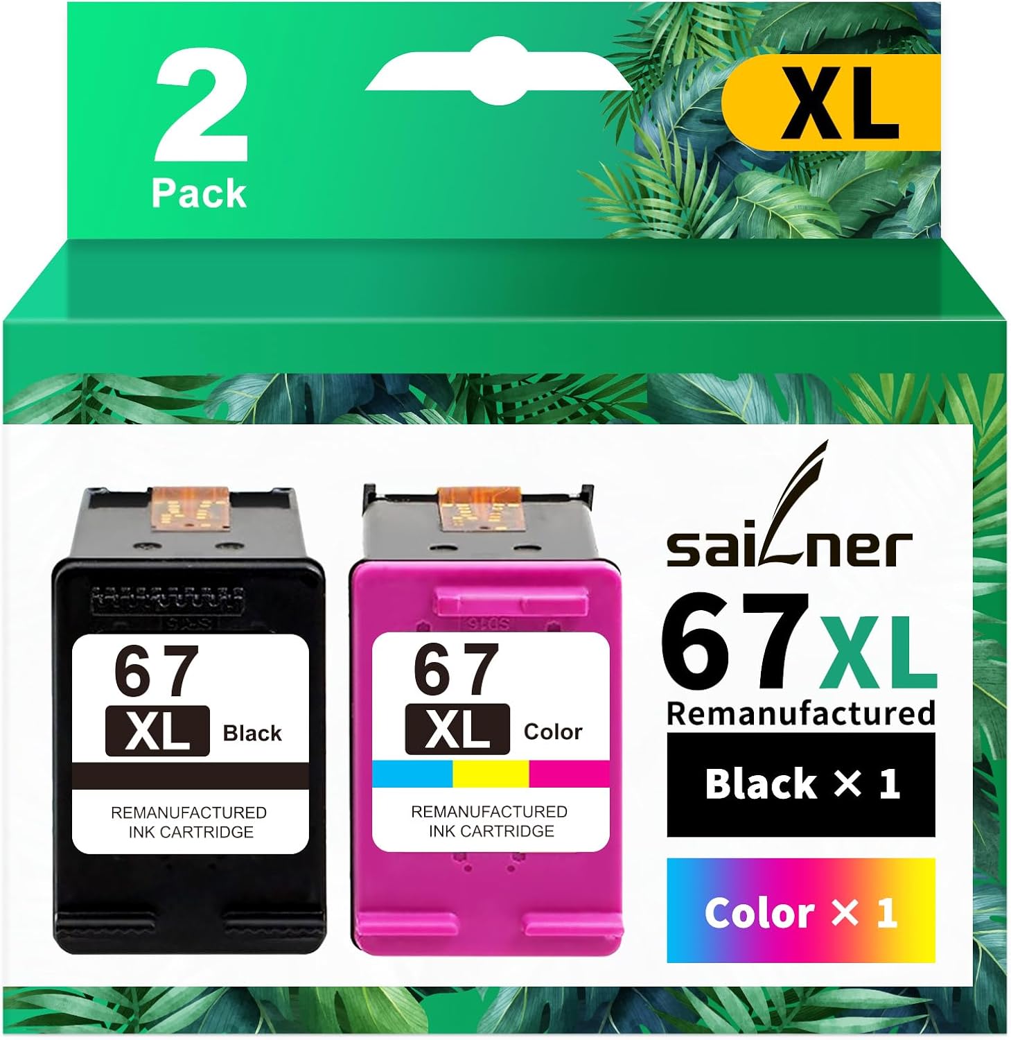 SAILNER 67XL Ink Cartridges Black Color Combo Pack for Remanufactured Ink Cartri...