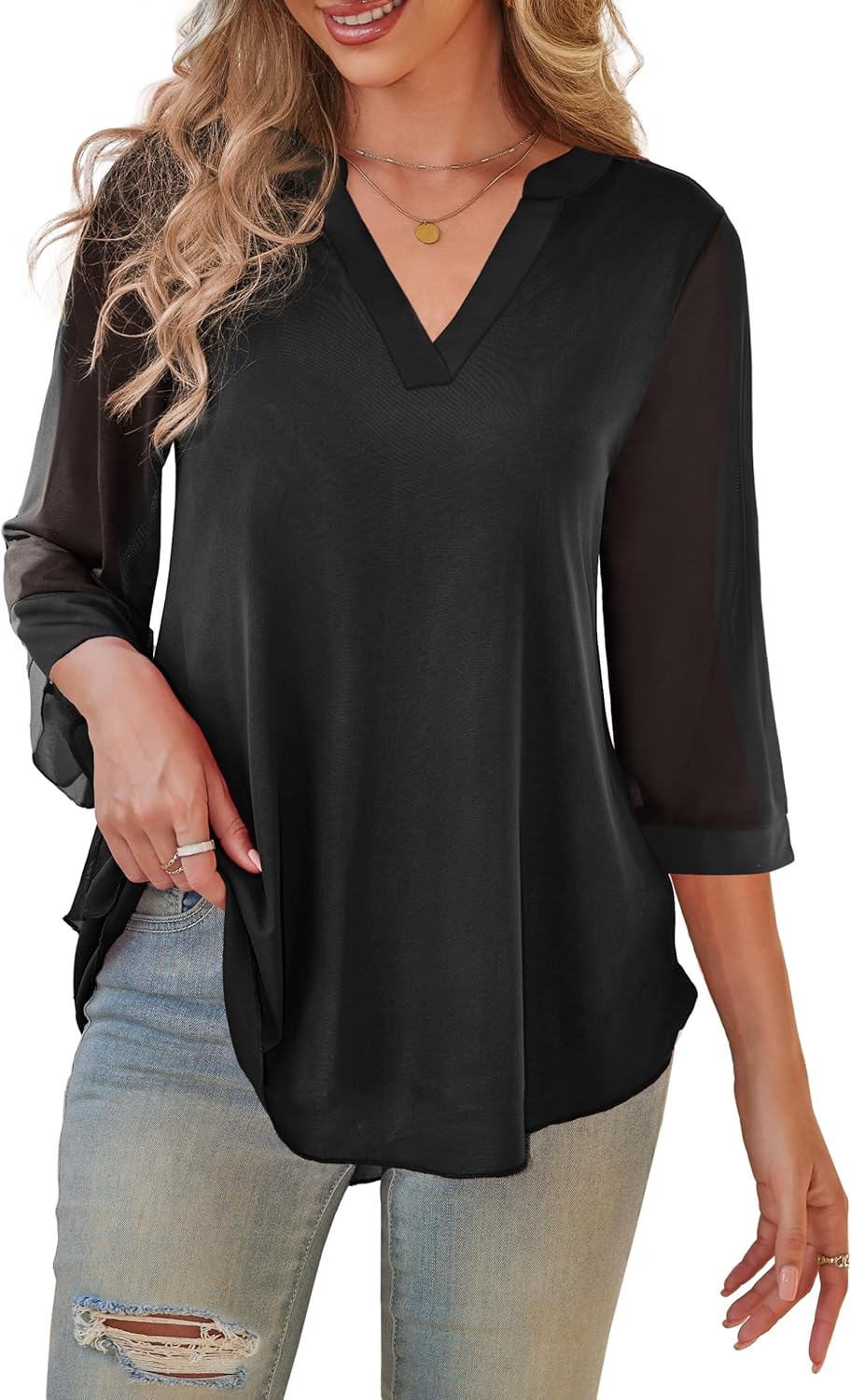 a.Jesdani Women's Plus Size Tops Dressy Blouse Double Layers Mesh Shirt Ruffle 3...