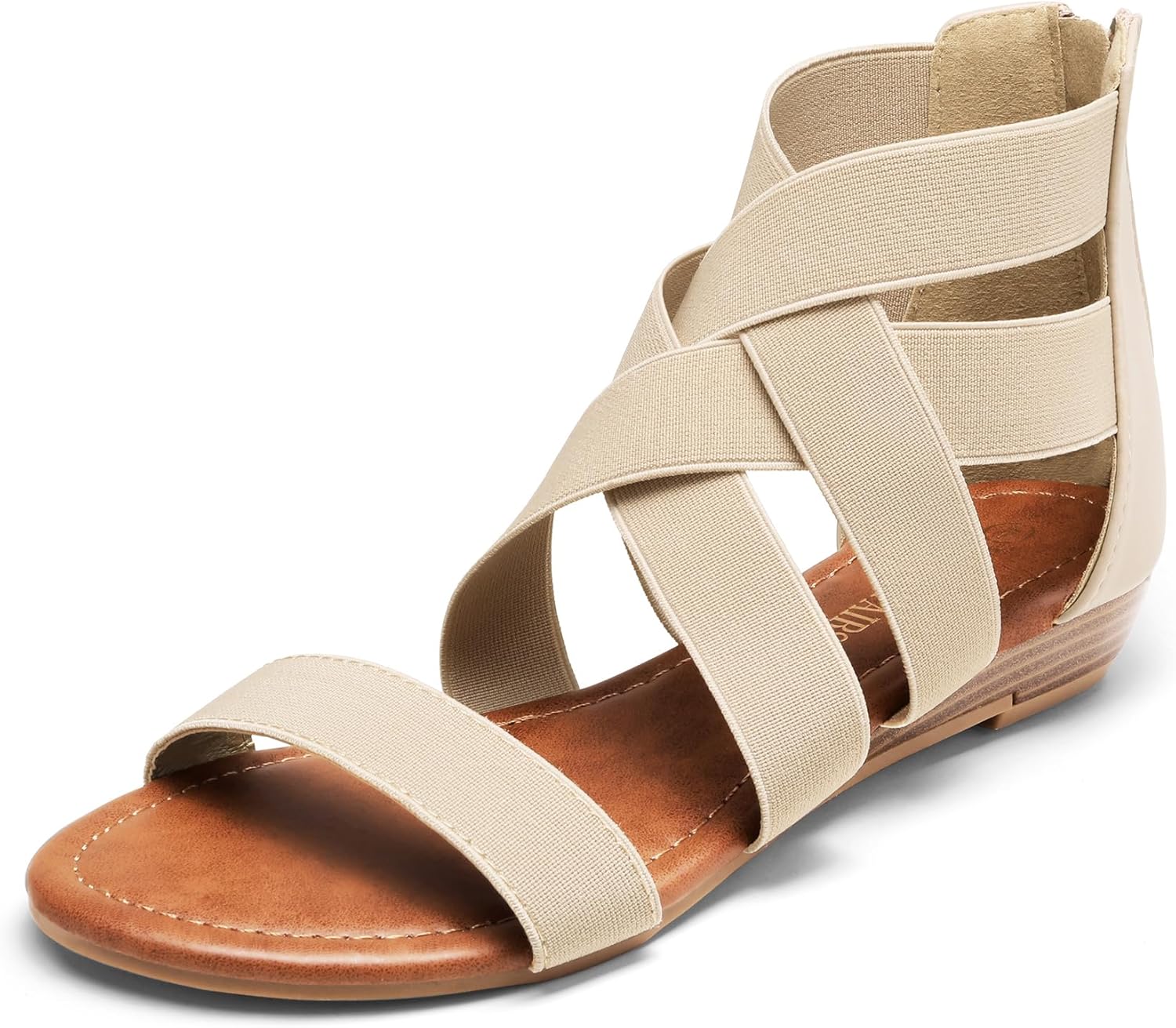 DREAM PAIRS Women's Elastic Ankle Strap Low Wedges Sandals 8 Nude