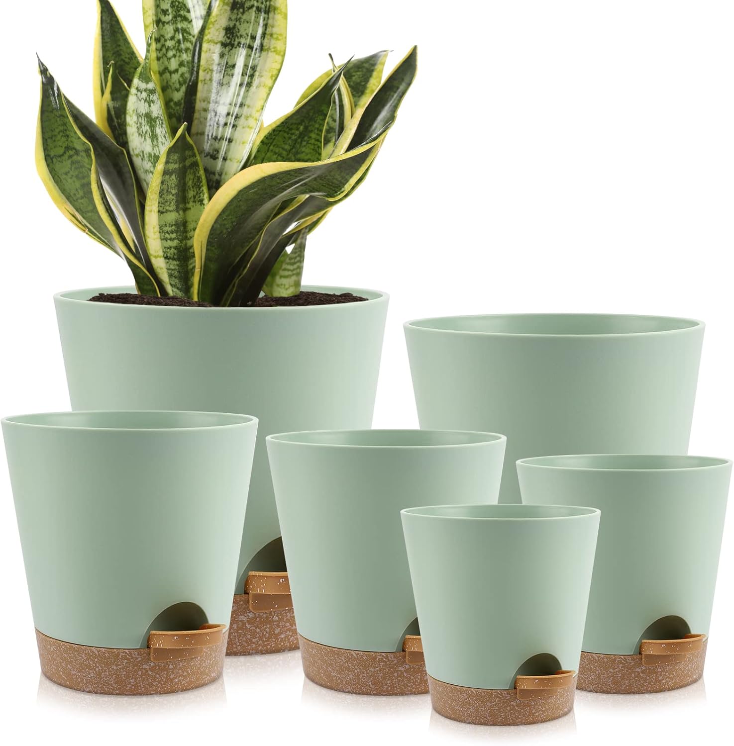 Indoor Self Watering Planters with Drainage Holes and Saucers, 8, 7, 6.5, 6, 5.5...