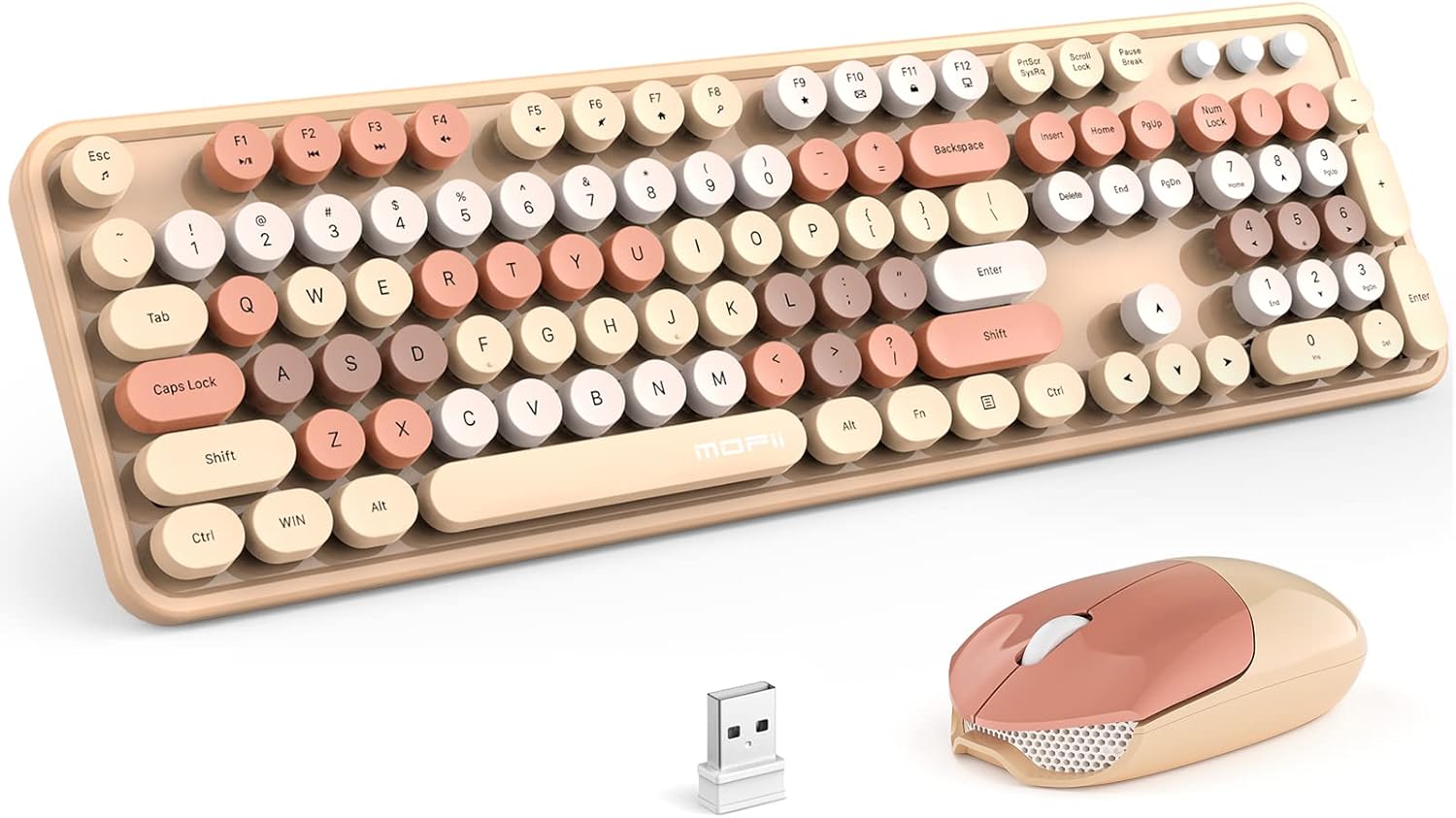 MOFII Wireless Keyboard and Mouse Combo,2.4GHz Retro Full-Size Keyboard with Num...