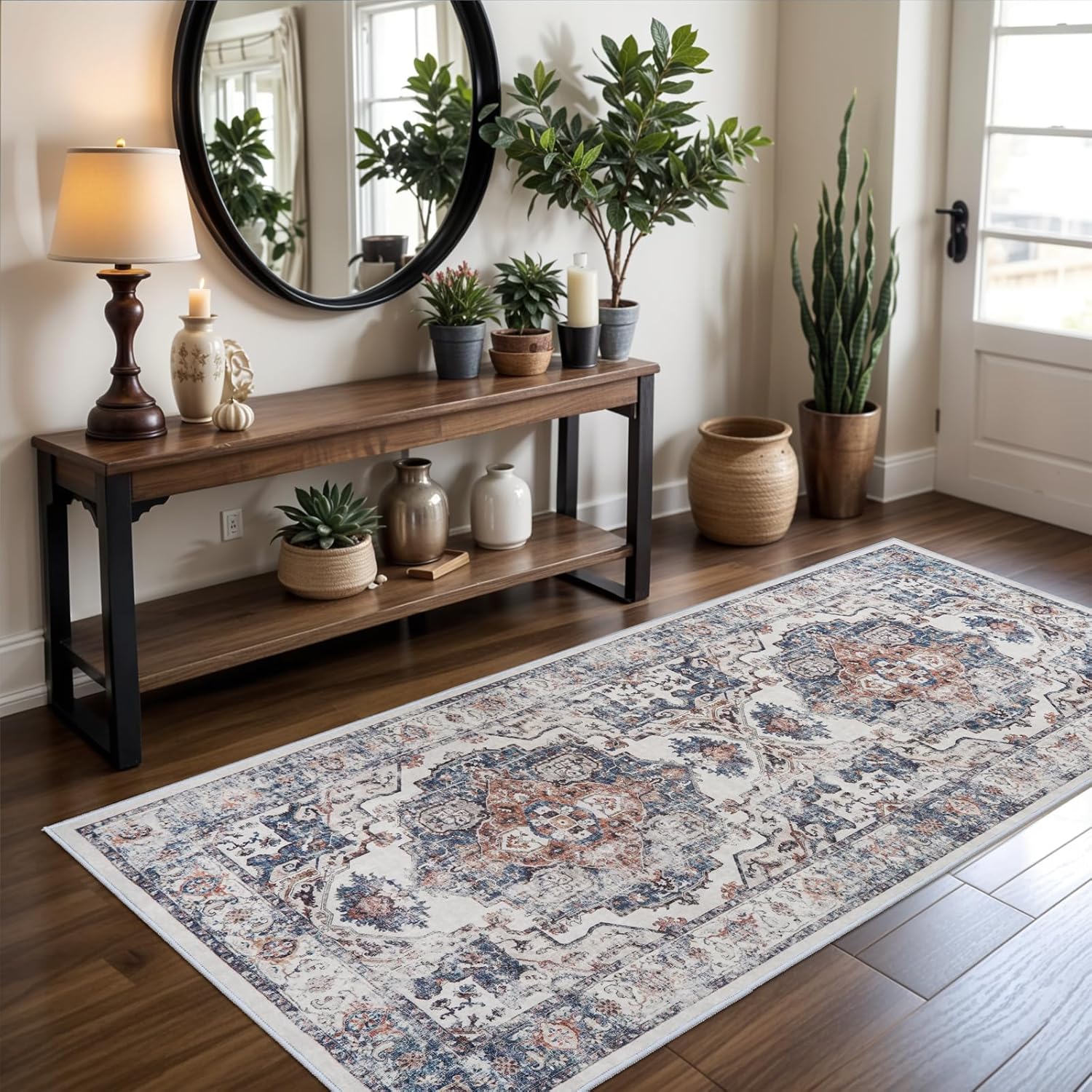Hallway Washable Runner Rug, Unique Kitchen Rugs for Entryway, Innovative Vintag...