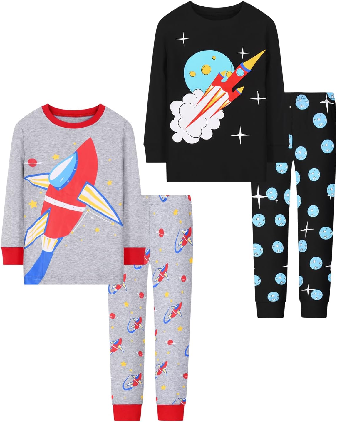 Joyond Boys' 4-Piece Snug Fit Cotton Pajama Set Size 2T-12Years, Kids Boys Long-...