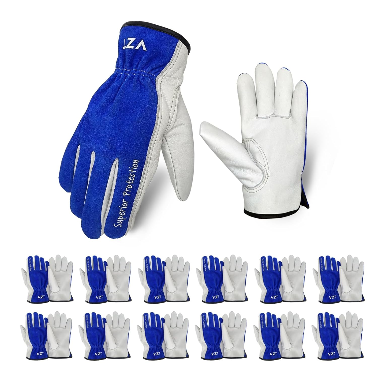 12 Pairs Bulk Leather Work Gloves for Men or Women for Construction, Wood cuttin...