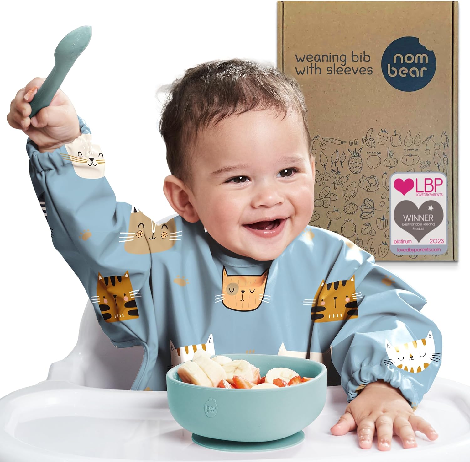 Nombear ® Baby Weaning Bib with Sleeves - Waterproof Baby Bibs for 6-12 Months,...