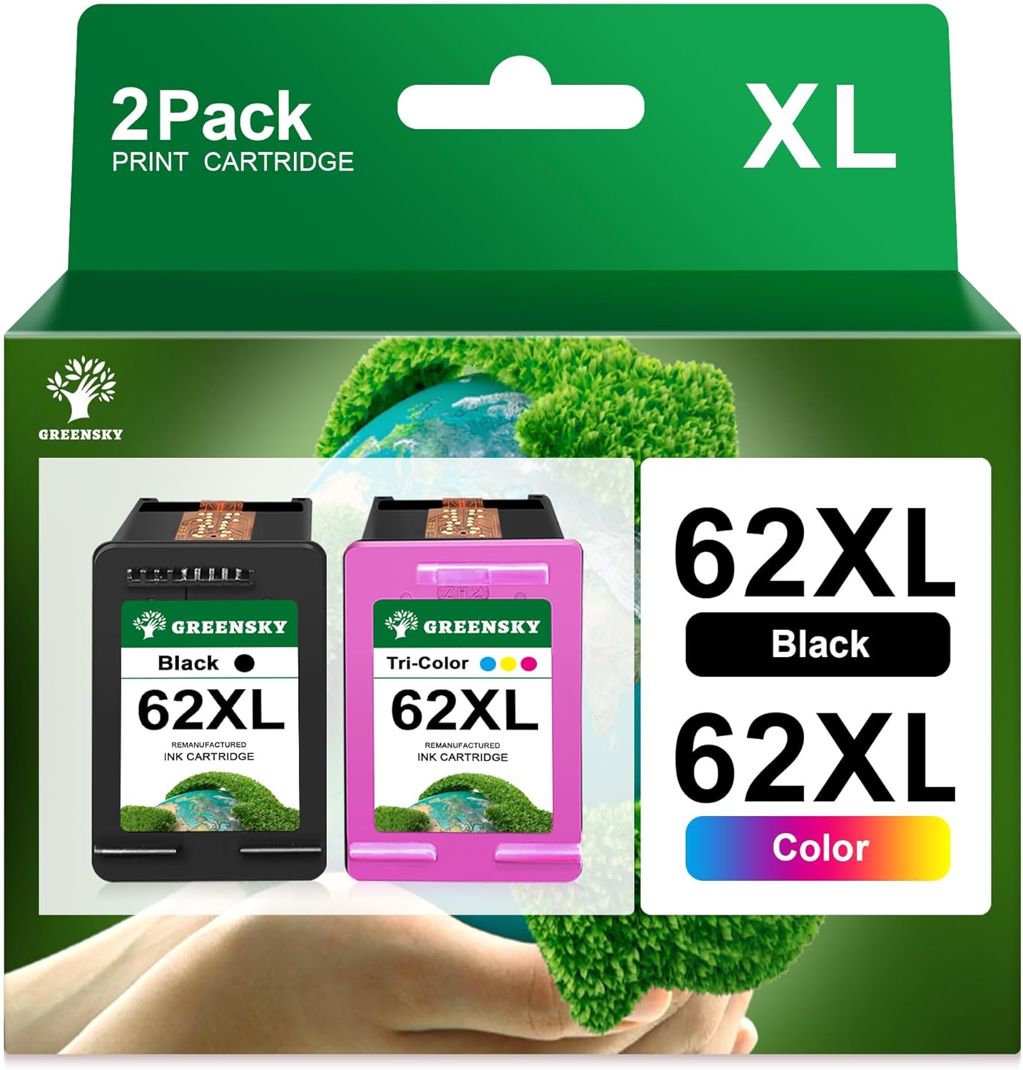 GREENSKY 62XL Ink Cartridges Replacement for HP62 HP 62XL HP 62 Ink Cartridges T...