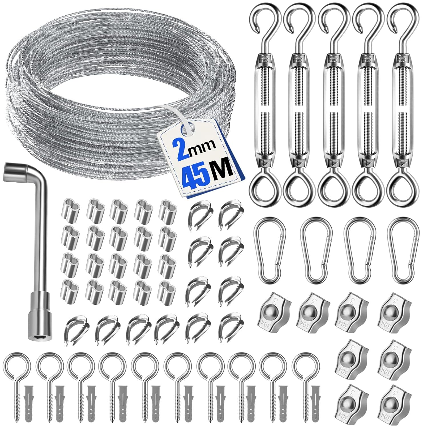 Ruesious 45M 71pcs Garden Wire for Climbing Plants, Durable Stainless Steel Cabl...