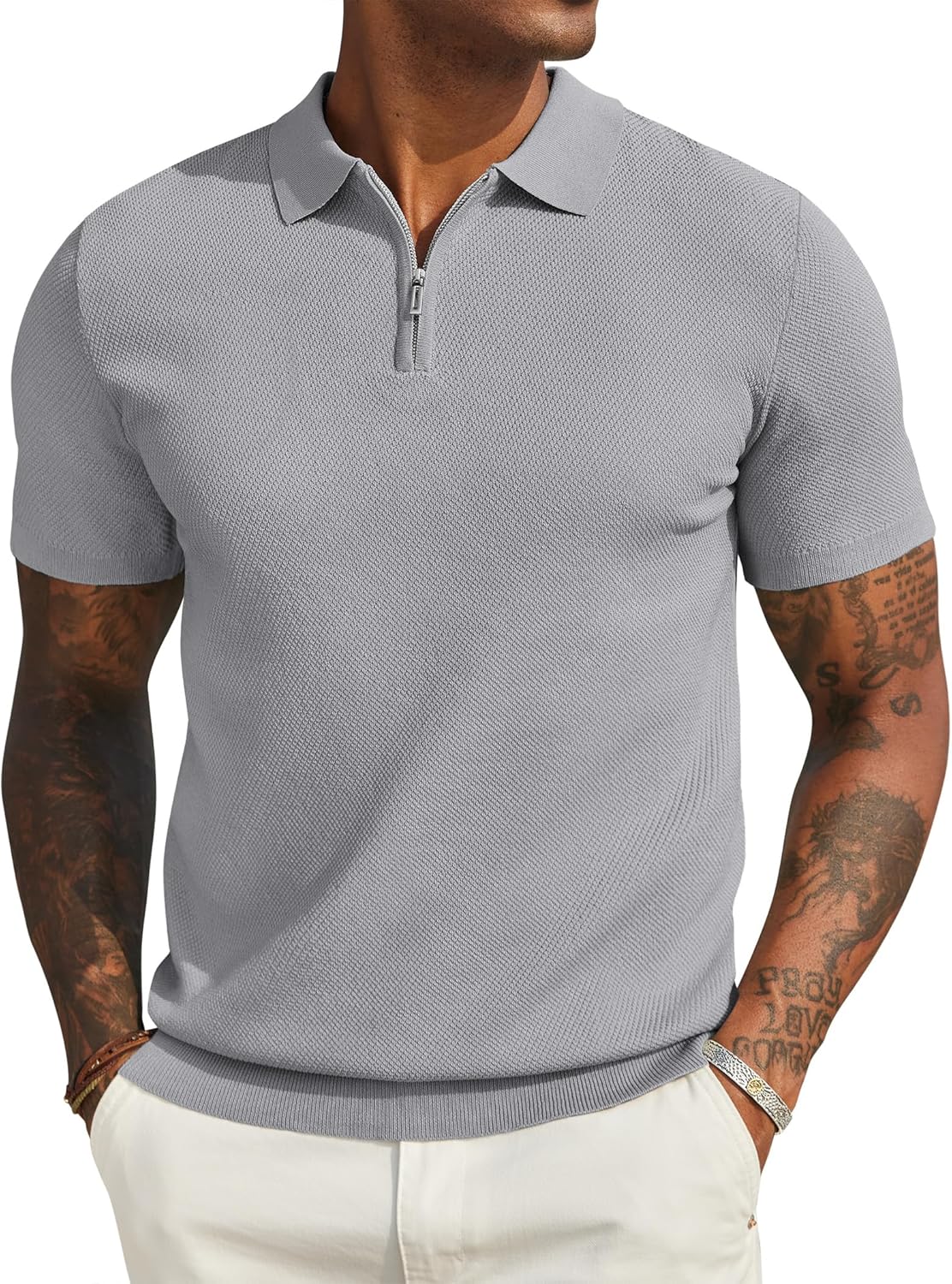 COOFANDY Mens Polo Shirts Short Sleeve Summer Zipper Knit Men's Polo T-Shirts Cl...